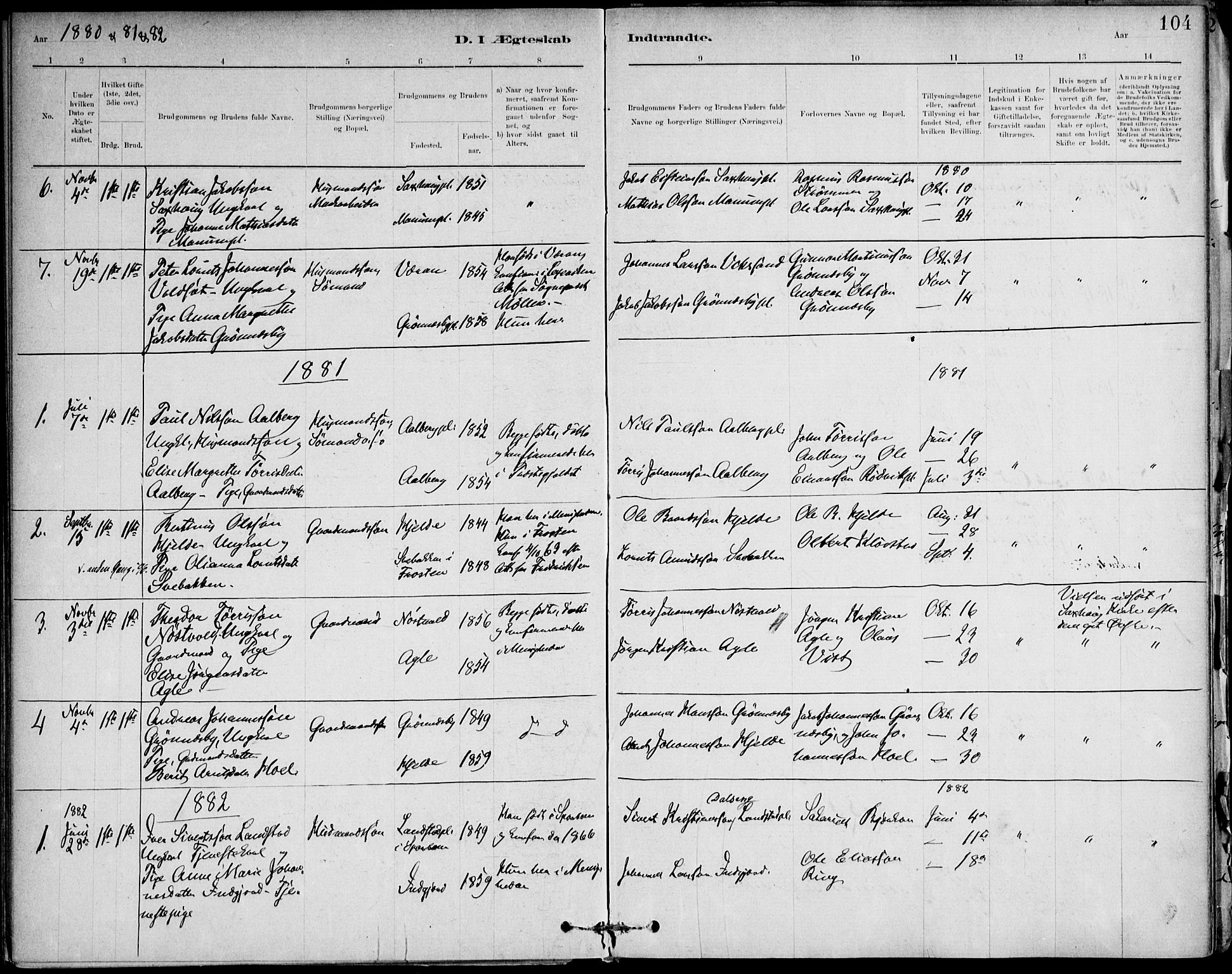 Ministerialprotokoller, klokkerbøker og fødselsregistre - Nord-Trøndelag, SAT/A-1458/732/L0316: Parish register (official) no. 732A01, 1879-1921, p. 104