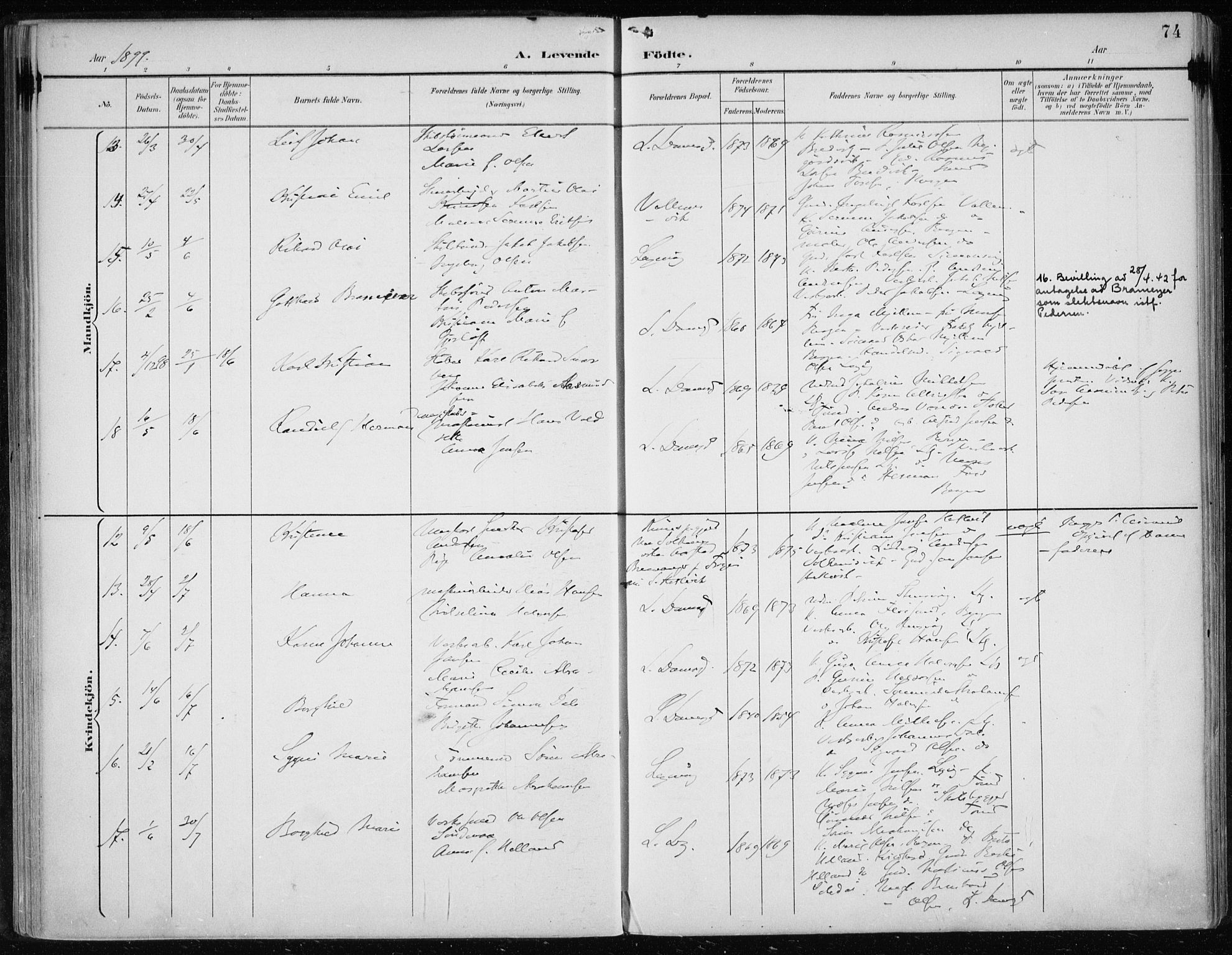 Askøy Sokneprestembete, AV/SAB-A-74101/H/Ha/Haa/Haae/L0003: Parish register (official) no. E 3, 1891-1903, p. 74