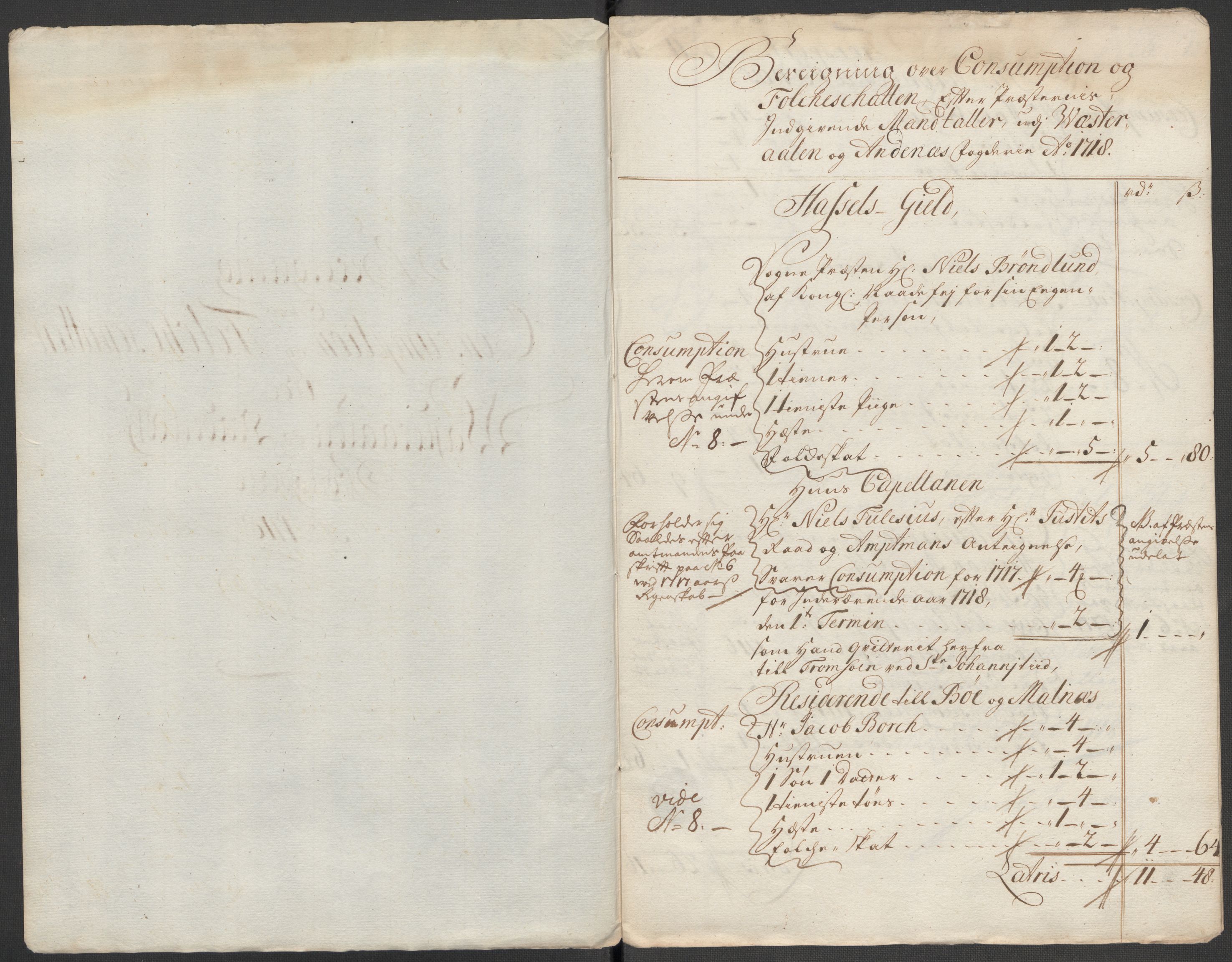 Rentekammeret inntil 1814, Reviderte regnskaper, Fogderegnskap, AV/RA-EA-4092/R67/L4684: Fogderegnskap Vesterålen, Andenes og Lofoten, 1718, p. 134