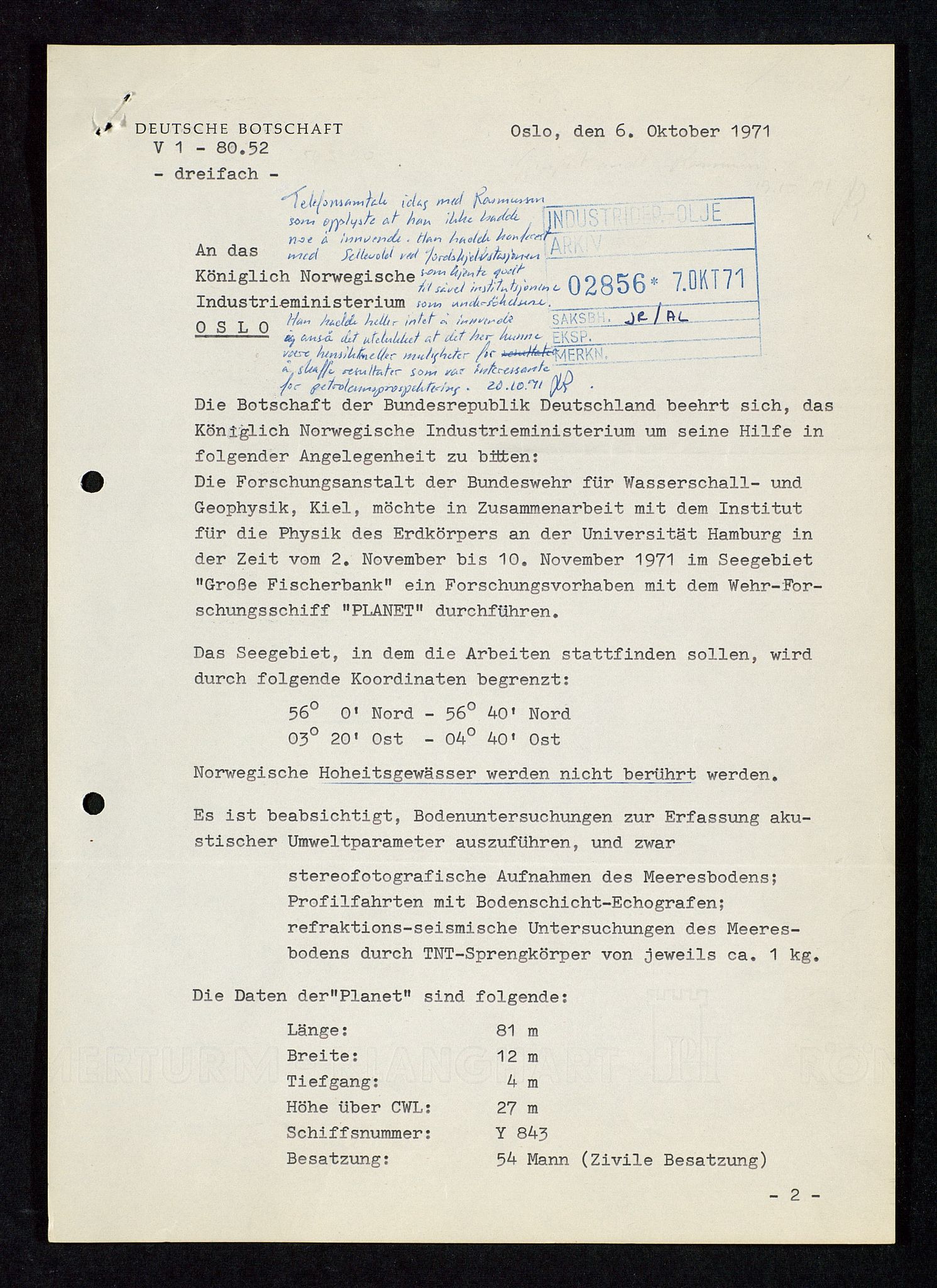 Industridepartementet, Oljekontoret, AV/SAST-A-101348/Da/L0005:  Arkivnøkkel 712 - 714 Vitenskapelige undersøkelser og utviningstillatelser, 1967-1975, p. 682