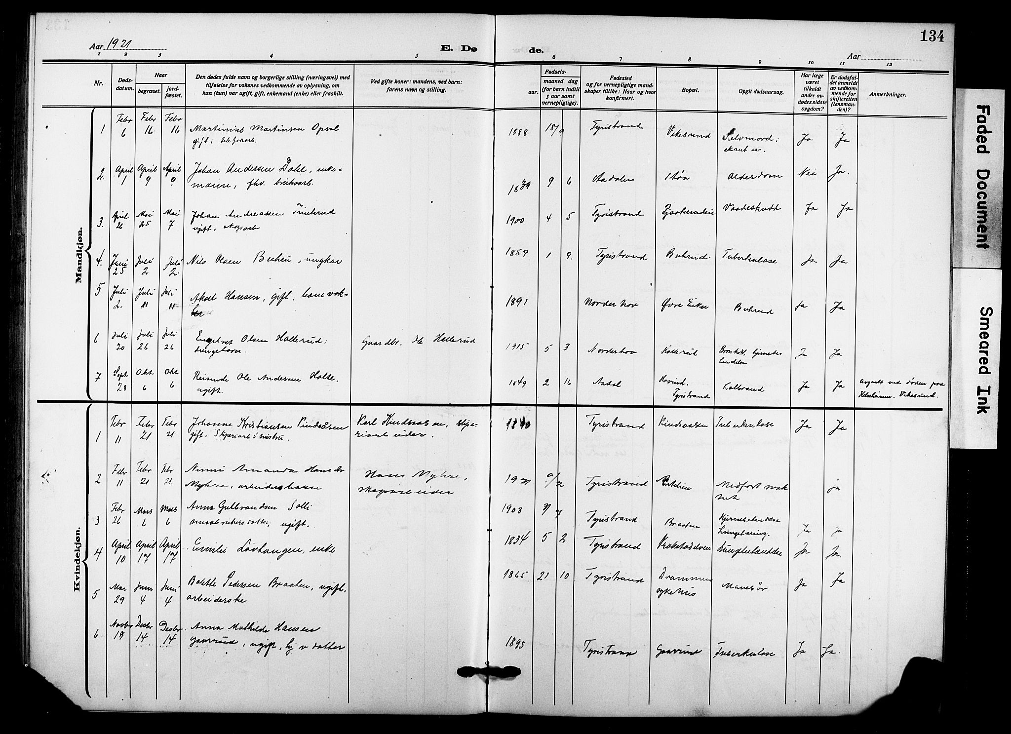 Hole kirkebøker, SAKO/A-228/G/Gb/L0005: Parish register (copy) no. II 5, 1915-1932, p. 134