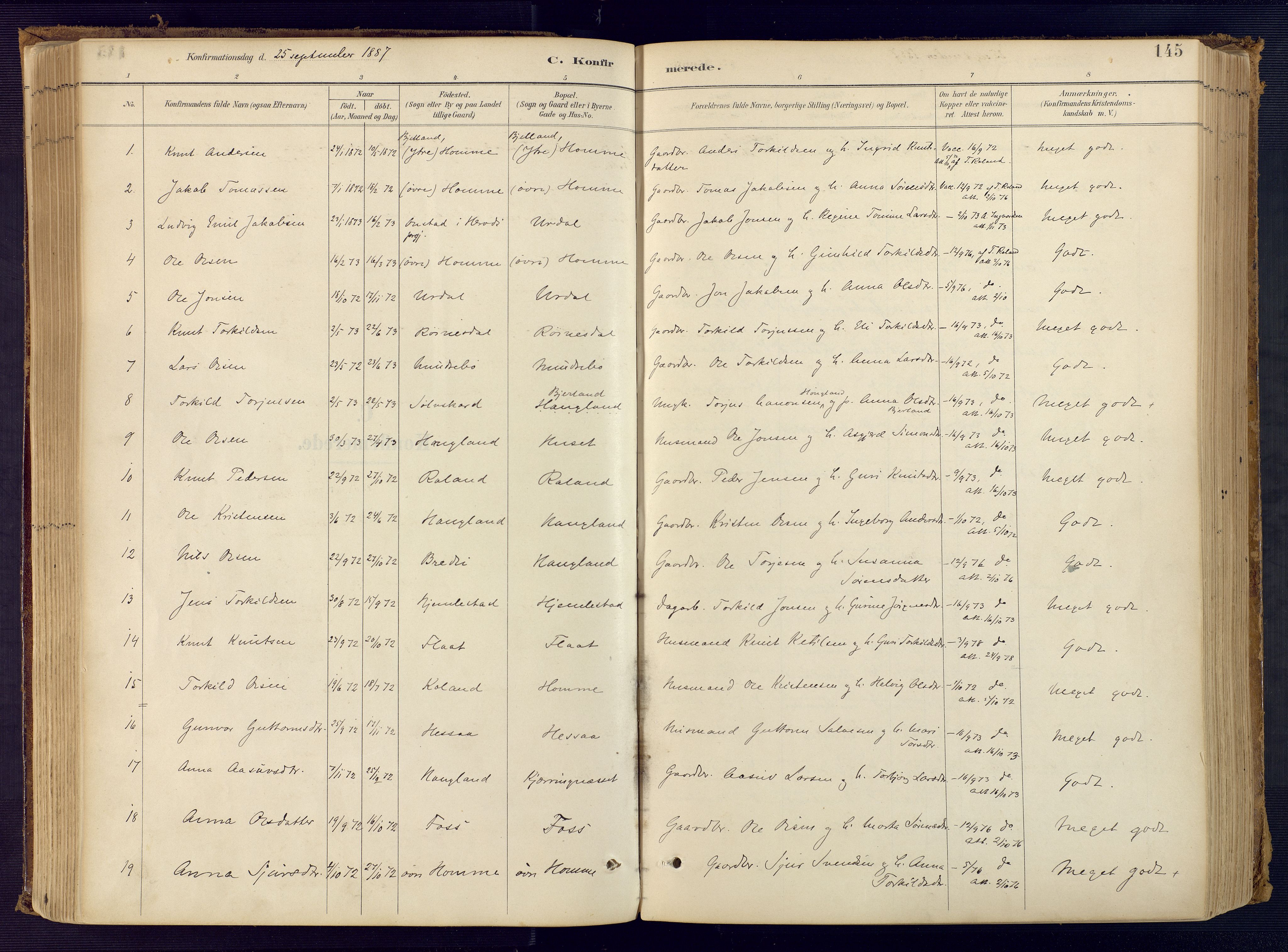 Bjelland sokneprestkontor, SAK/1111-0005/F/Fa/Faa/L0004: Parish register (official) no. A 4, 1887-1923, p. 145