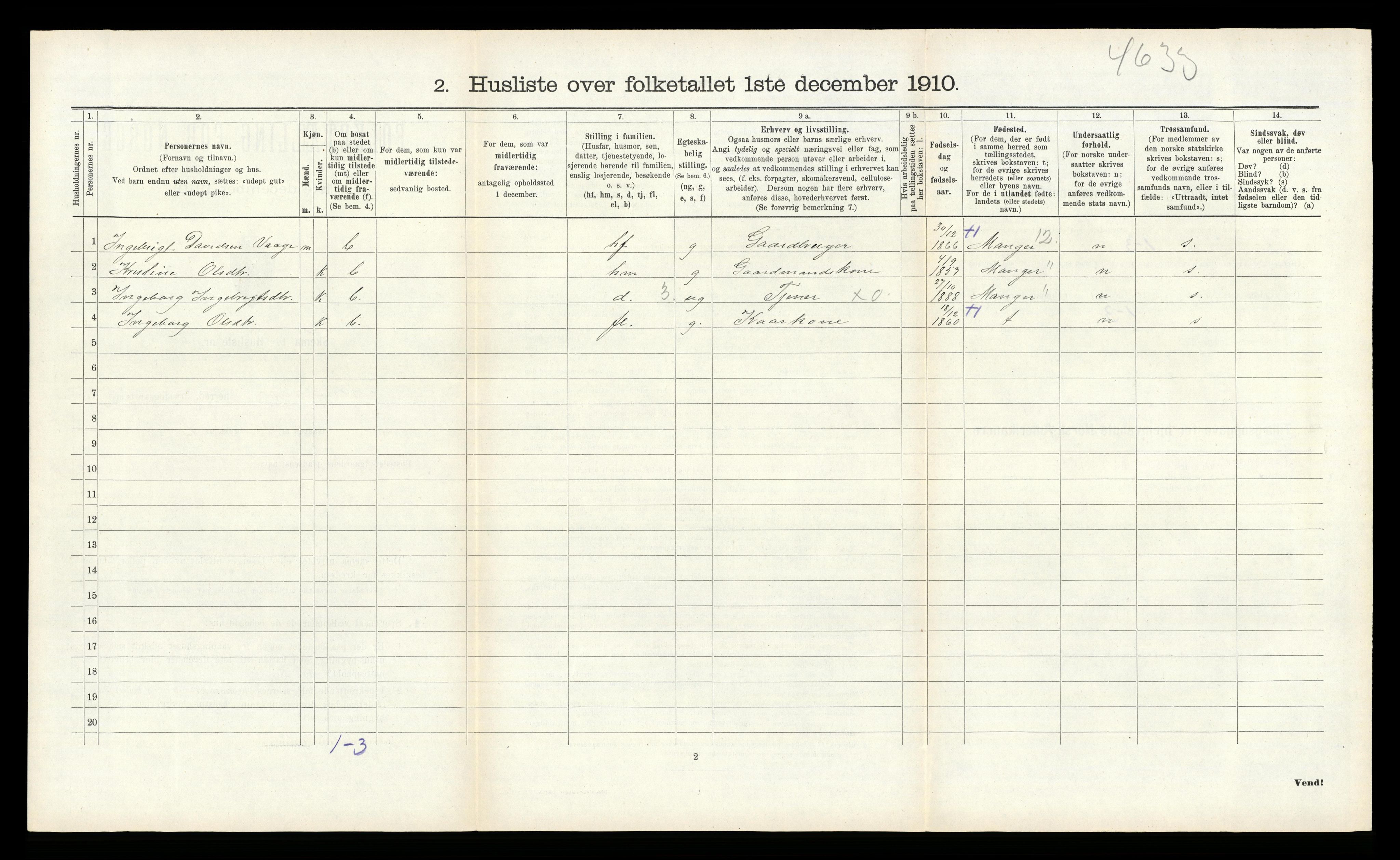 RA, 1910 census for Lindås, 1910, p. 509