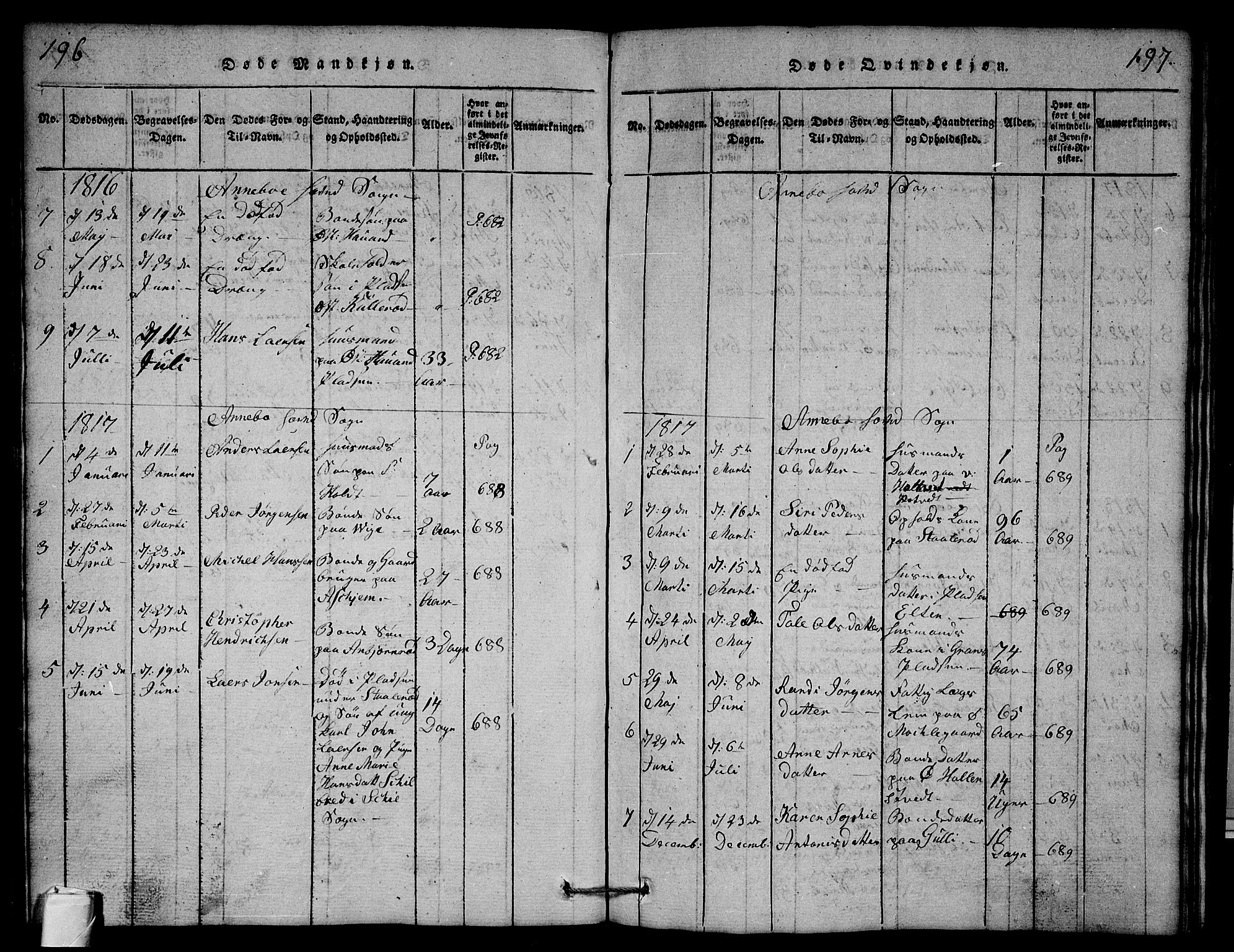 Andebu kirkebøker, AV/SAKO-A-336/G/Ga/L0001: Parish register (copy) no. I 1 /1, 1815-1823, p. 196-197