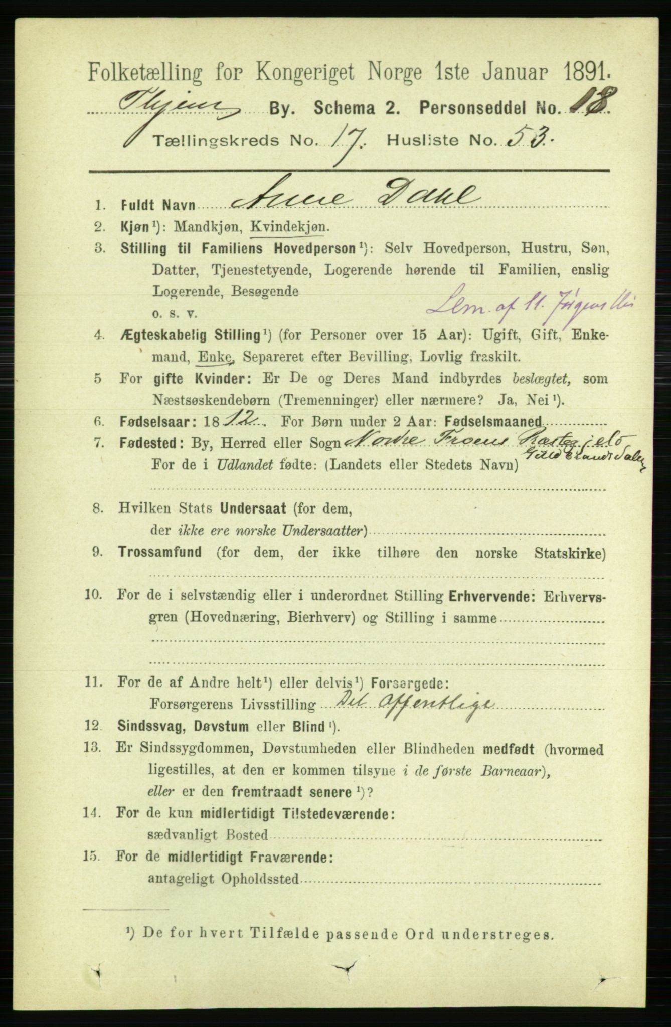 RA, 1891 census for 1601 Trondheim, 1891, p. 13848