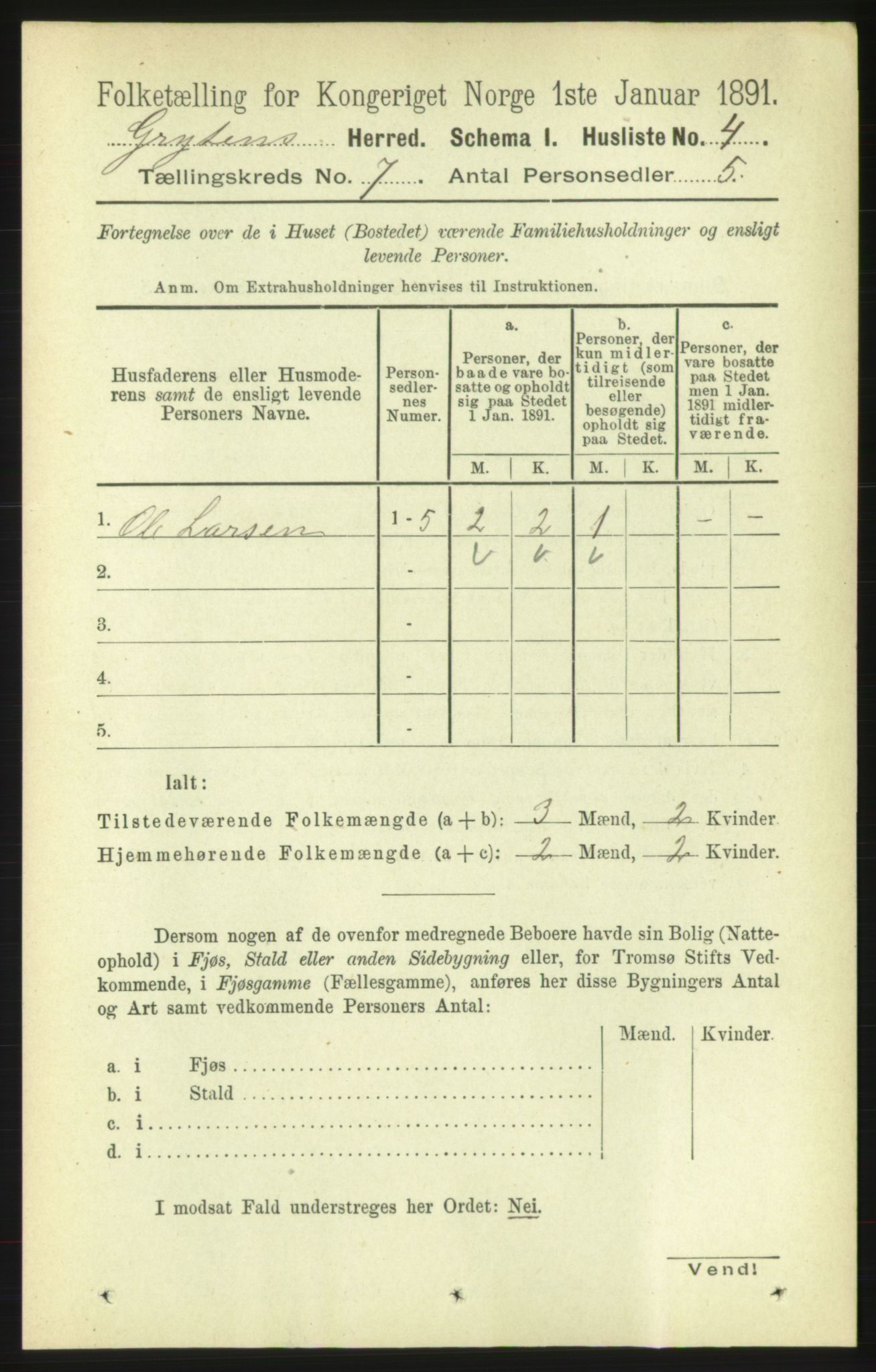 RA, 1891 census for 1539 Grytten, 1891, p. 2822