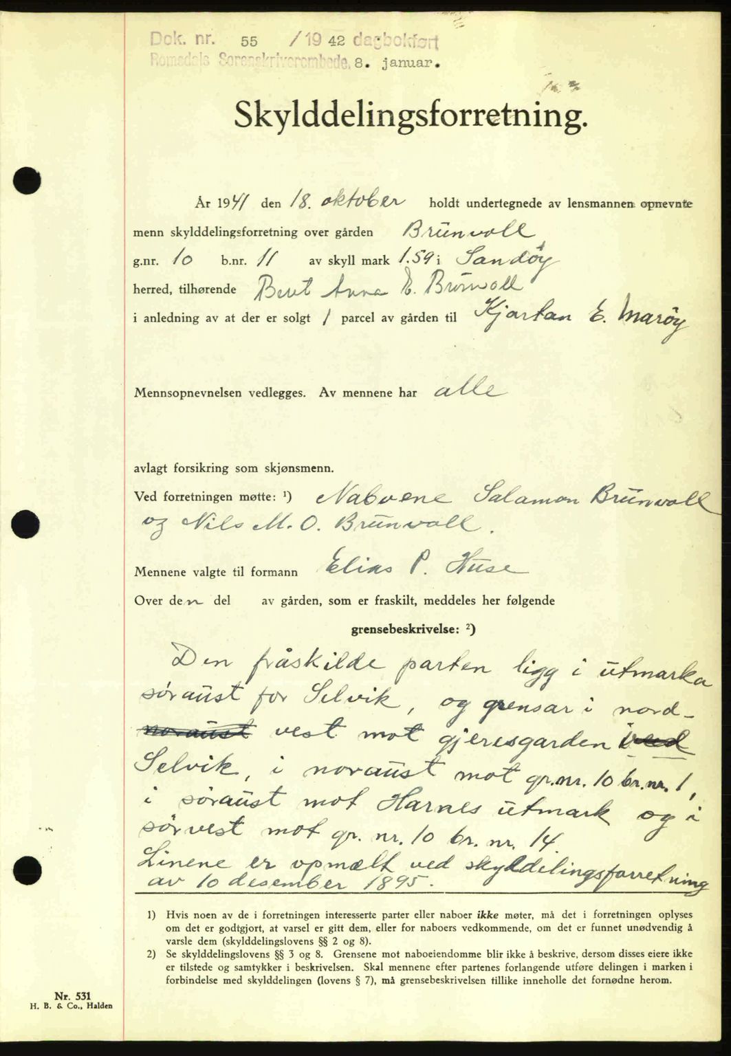 Romsdal sorenskriveri, AV/SAT-A-4149/1/2/2C: Mortgage book no. A11, 1941-1942, Diary no: : 55/1942