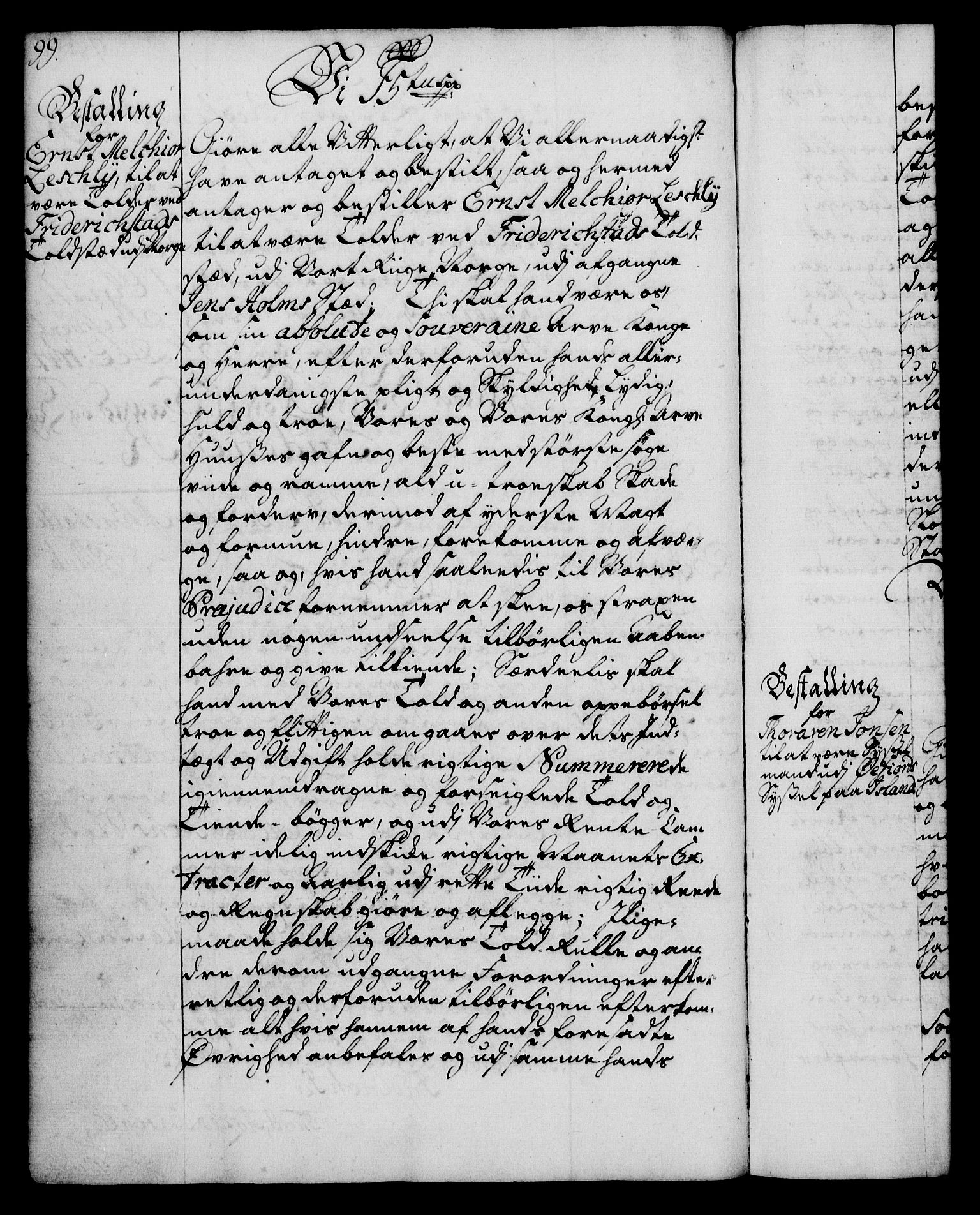 Rentekammeret, Kammerkanselliet, RA/EA-3111/G/Gg/Gge/L0003: Norsk bestallingsprotokoll med register (merket RK 53.27), 1745-1761, p. 99