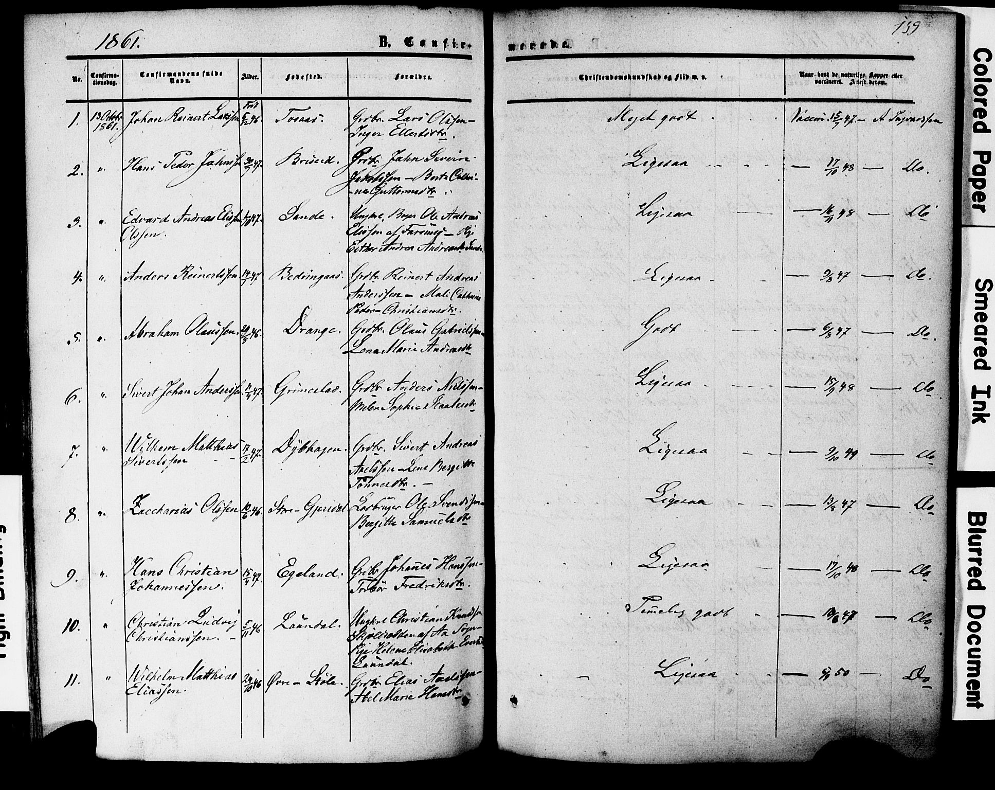 Herad sokneprestkontor, AV/SAK-1111-0018/F/Fa/Faa/L0005: Parish register (official) no. A 5, 1853-1886, p. 159