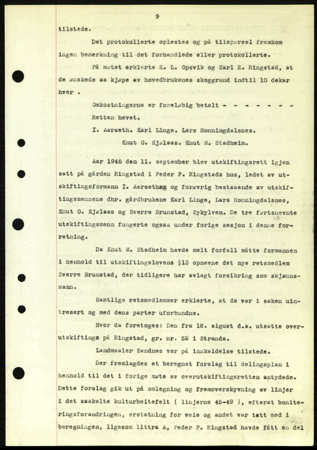 Nordre Sunnmøre sorenskriveri, AV/SAT-A-0006/1/2/2C/2Ca: Mortgage book no. A20a, 1945-1945, Diary no: : 1109/1945