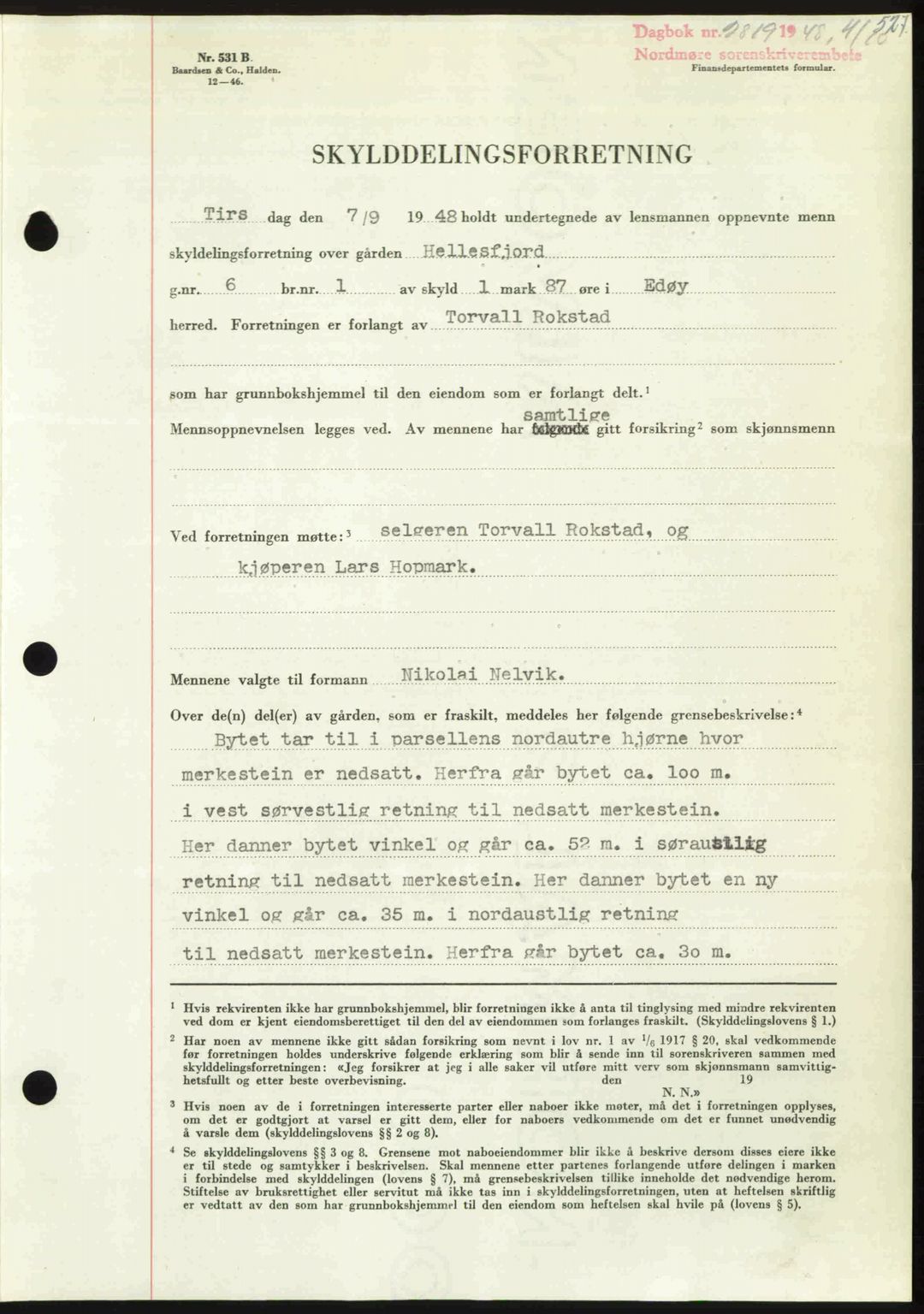 Nordmøre sorenskriveri, AV/SAT-A-4132/1/2/2Ca: Mortgage book no. A109, 1948-1948, Diary no: : 2819/1948