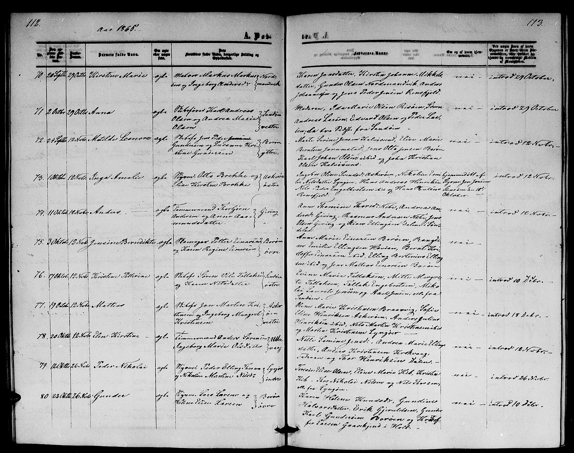 Dypvåg sokneprestkontor, AV/SAK-1111-0007/F/Fb/Fba/L0011: Parish register (copy) no. B 11, 1857-1872, p. 112-113