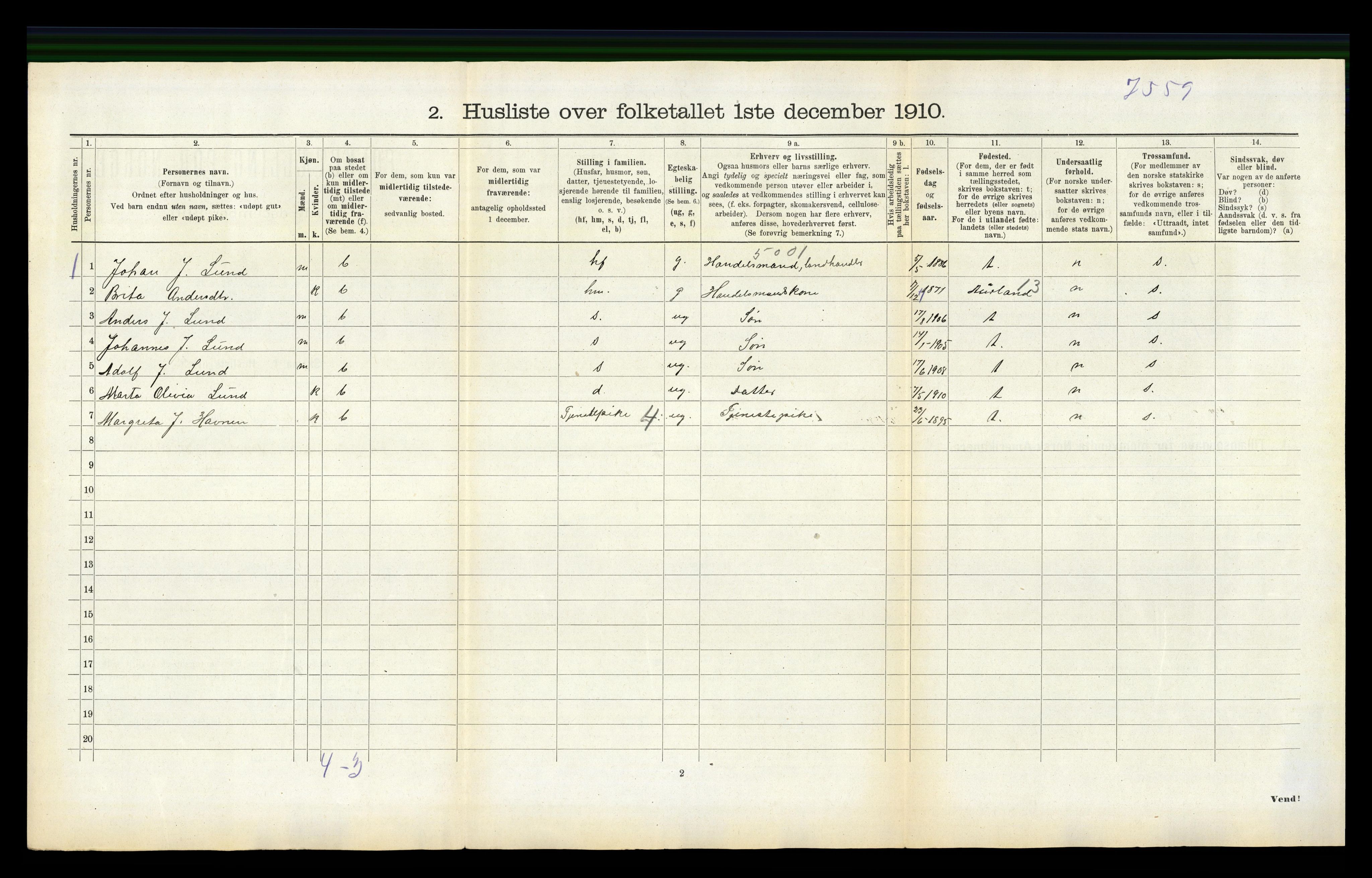 RA, 1910 census for Sogndal, 1910, p. 1179