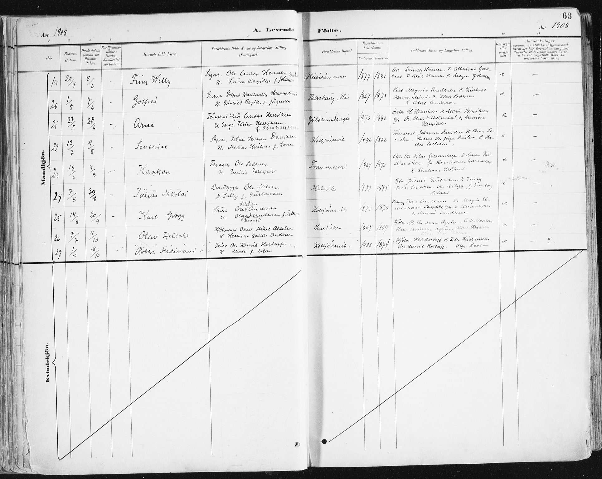 Hisøy sokneprestkontor, SAK/1111-0020/F/Fa/L0004: Parish register (official) no. A 4, 1895-1917, p. 63