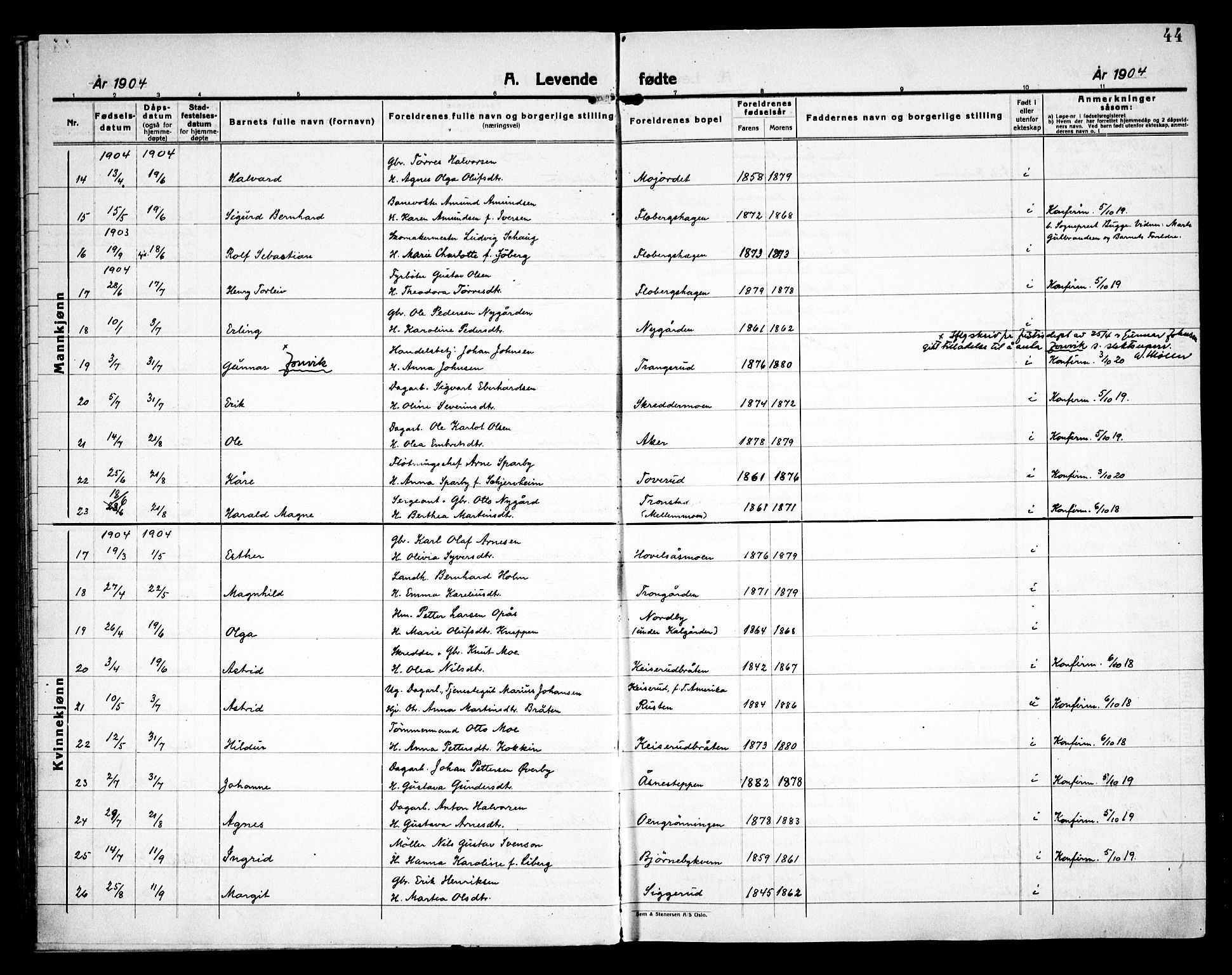 Åsnes prestekontor, AV/SAH-PREST-042/H/Ha/Haa/L0000C: Parish register (official) no. 0A, 1890-1929, p. 44