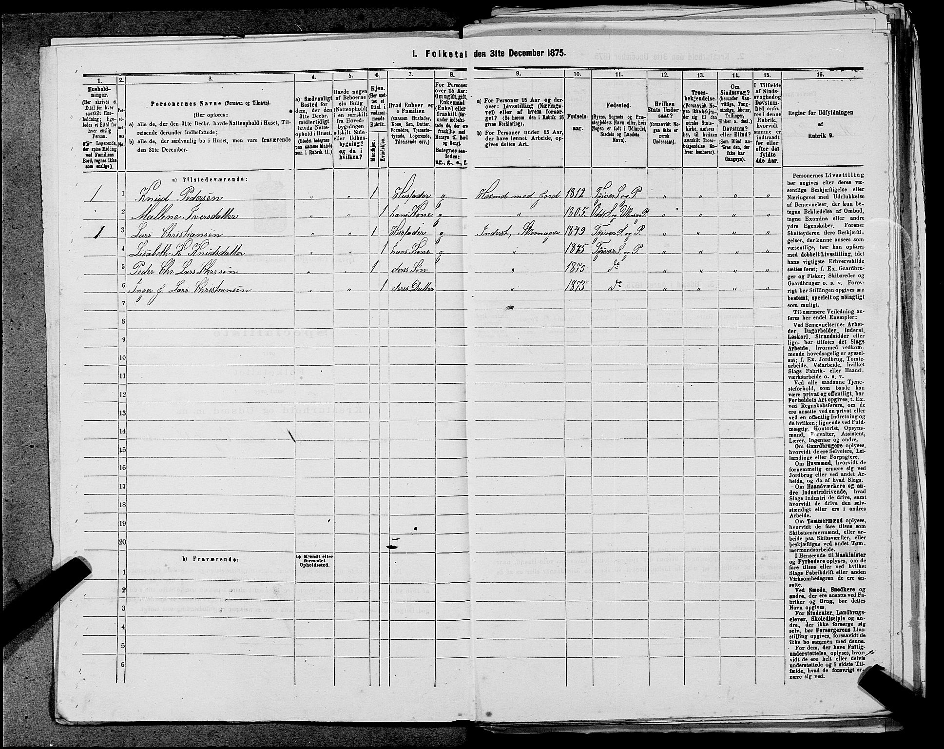 SAST, 1875 census for 1146P Tysvær, 1875, p. 533