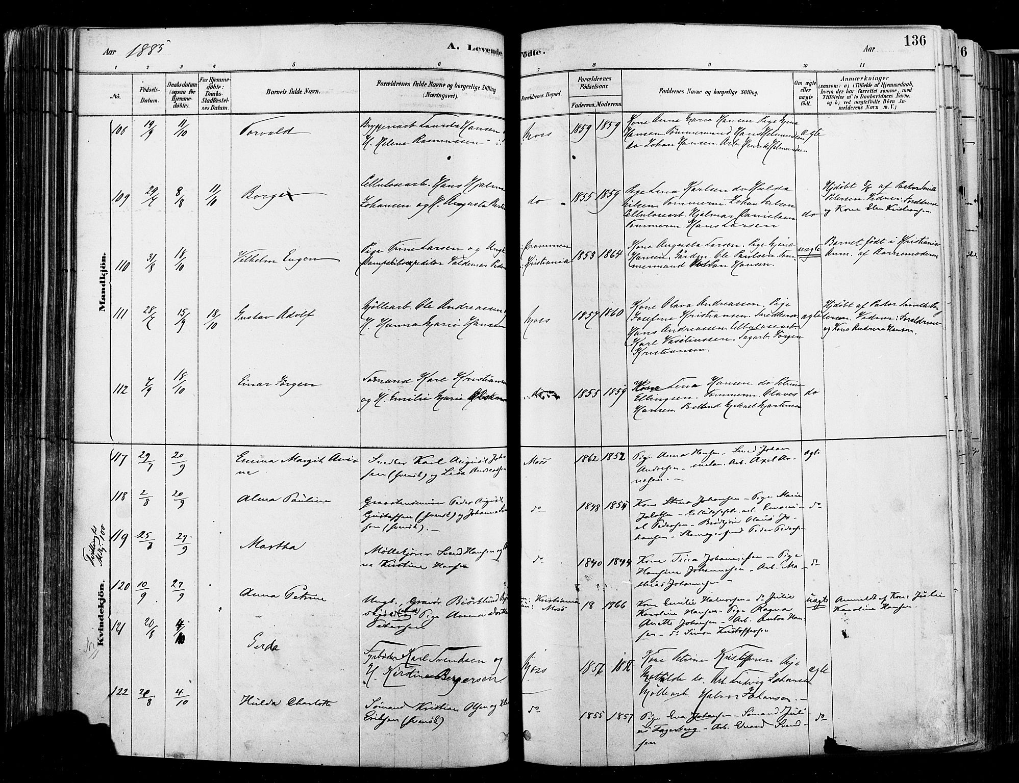 Moss prestekontor Kirkebøker, SAO/A-2003/F/Fb/L0001: Parish register (official) no. II 1, 1878-1886, p. 136