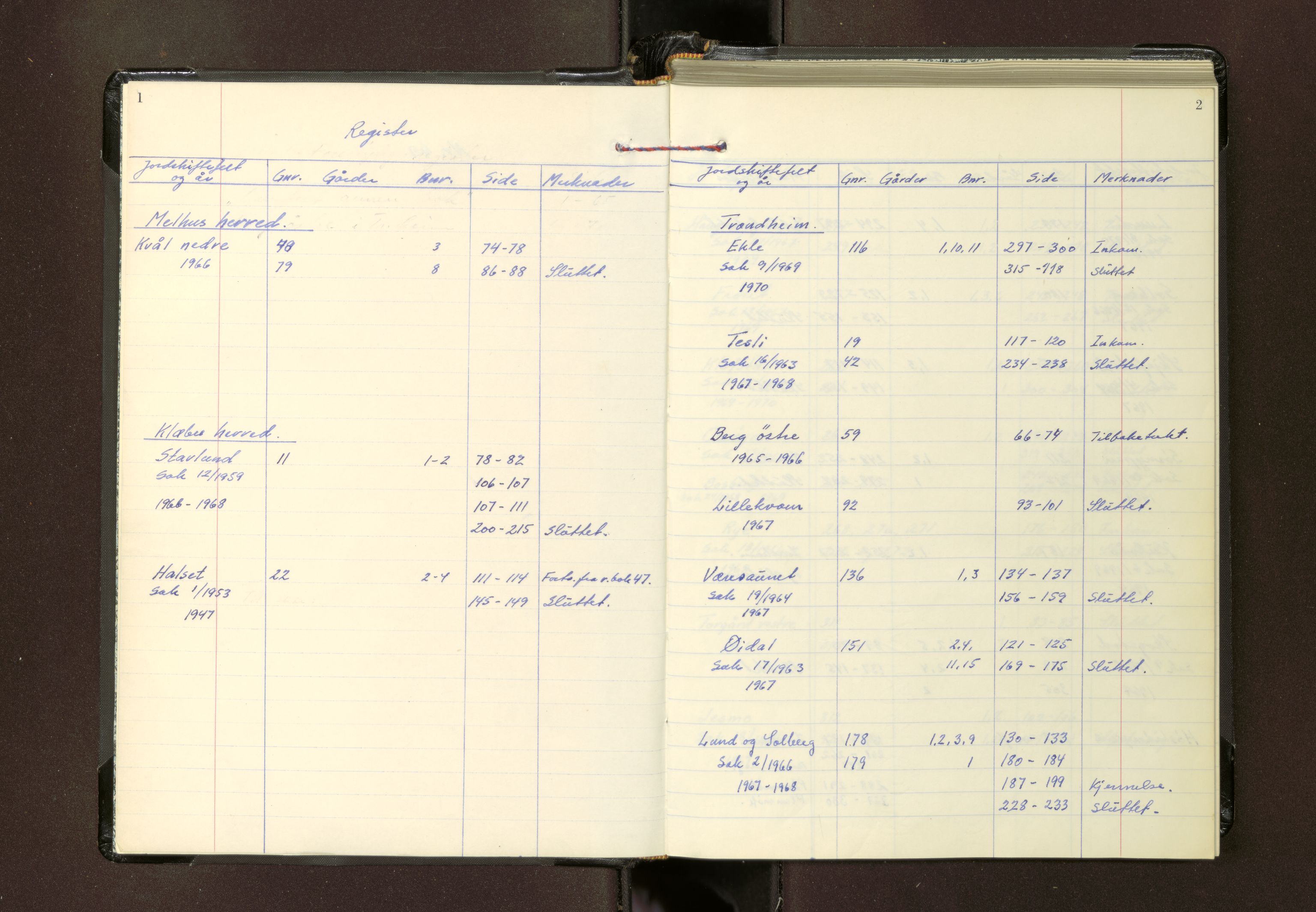 Sør-Trøndelag jordskifterett, AV/SAT-A-4522/1/F/L0175: Jordskifterettsbok 49, Strinda domssokn, 1947-1970