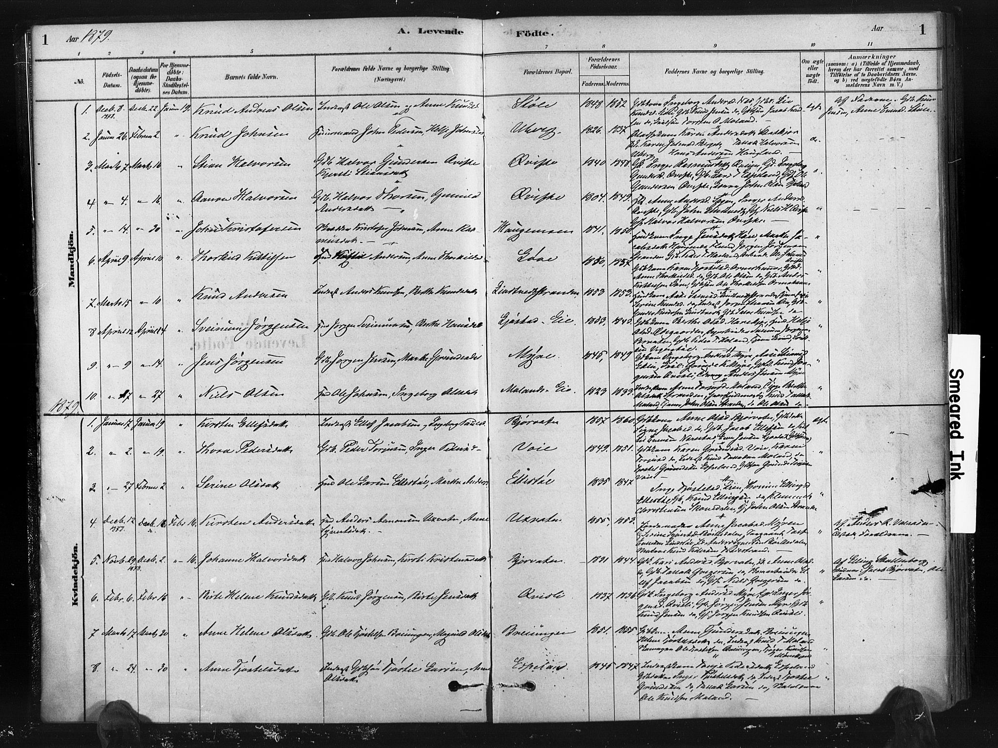 Gjerstad sokneprestkontor, SAK/1111-0014/F/Fa/Fab/L0004: Parish register (official) no. A 4, 1879-1890, p. 1