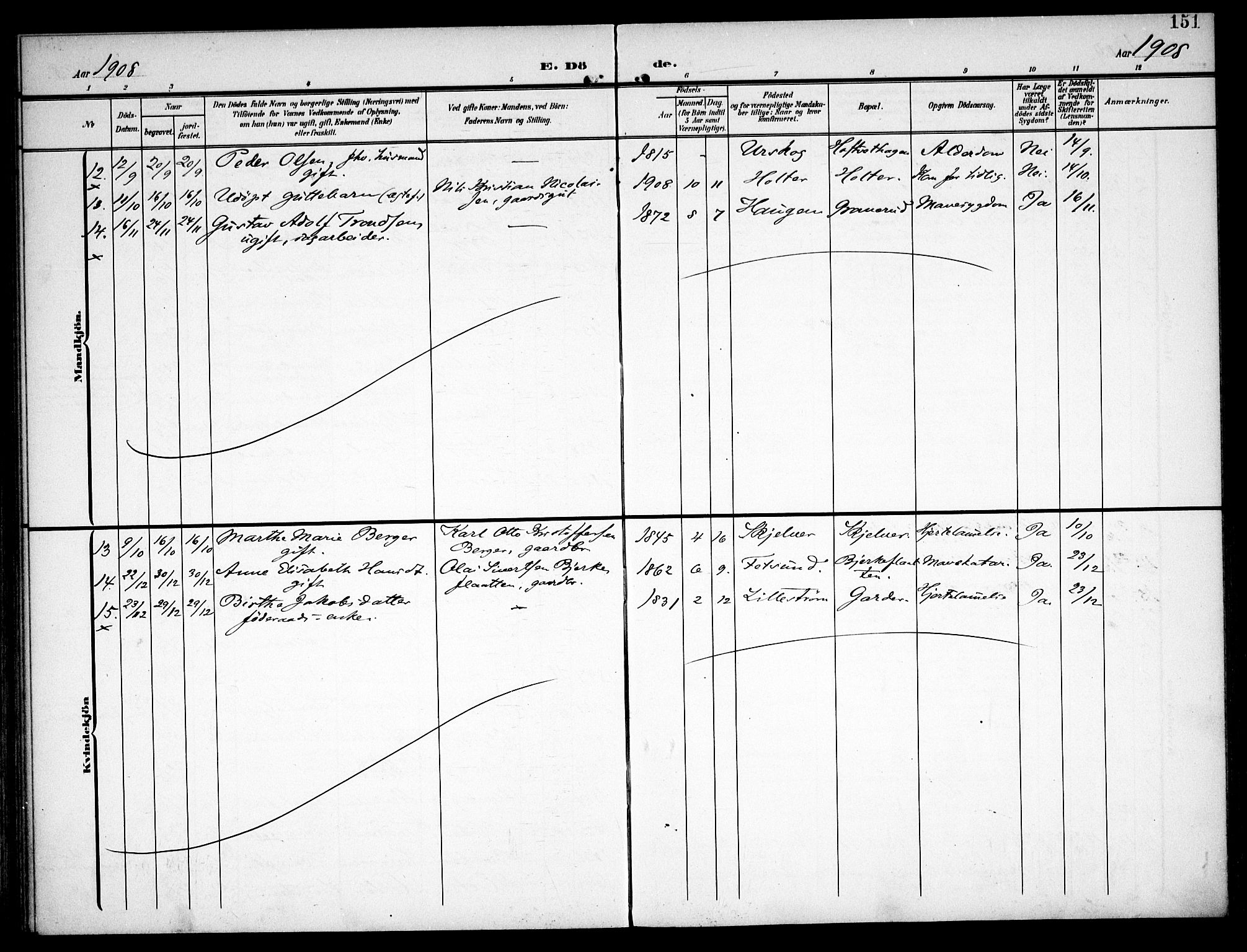 Fet prestekontor Kirkebøker, AV/SAO-A-10370a/F/Fa/L0016: Parish register (official) no. I 16, 1905-1914, p. 151