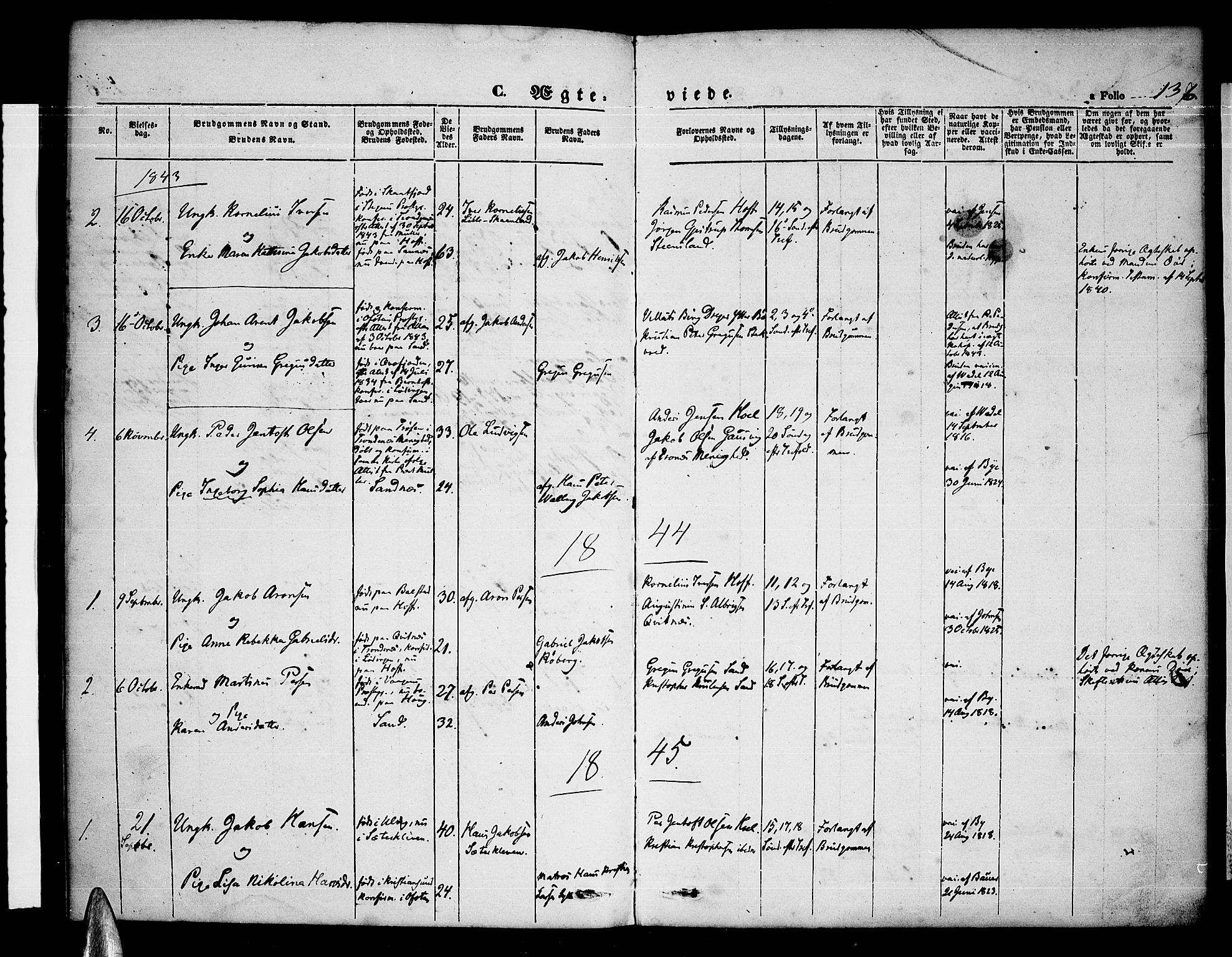 Ministerialprotokoller, klokkerbøker og fødselsregistre - Nordland, AV/SAT-A-1459/865/L0929: Parish register (copy) no. 865C01, 1840-1866, p. 136