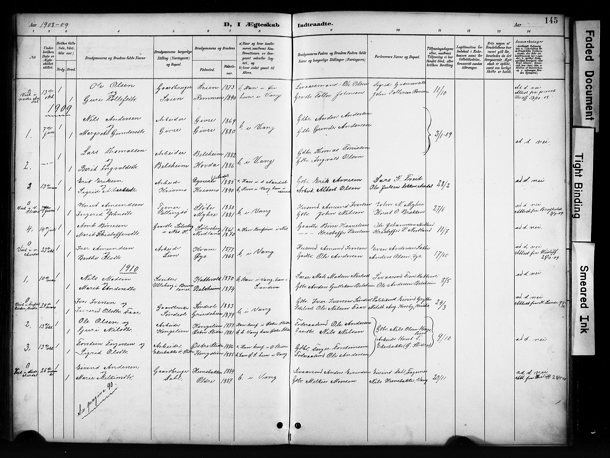 Vang prestekontor, Valdres, SAH/PREST-140/H/Hb/L0006: Parish register (copy) no. 6, 1893-1918, p. 145
