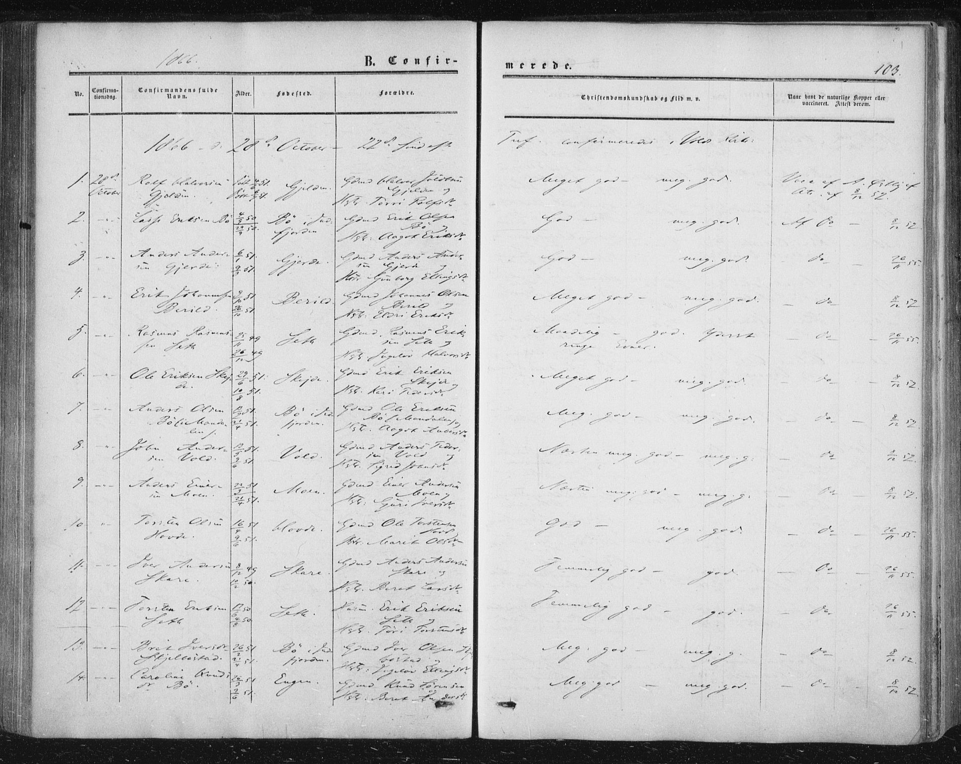 Ministerialprotokoller, klokkerbøker og fødselsregistre - Møre og Romsdal, AV/SAT-A-1454/543/L0562: Parish register (official) no. 543A02, 1854-1884, p. 103