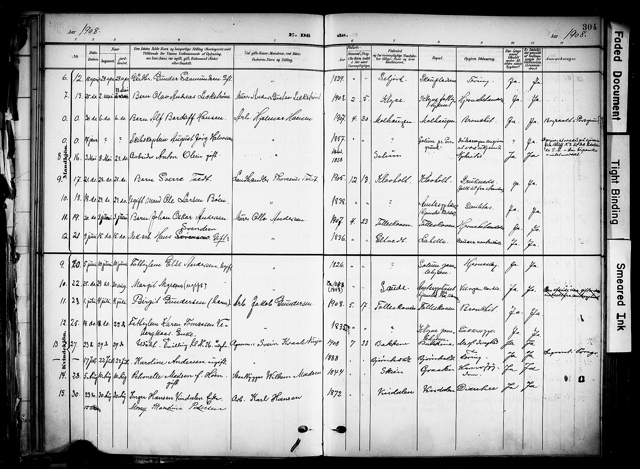 Solum kirkebøker, SAKO/A-306/F/Fa/L0011: Parish register (official) no. I 11, 1898-1909, p. 304