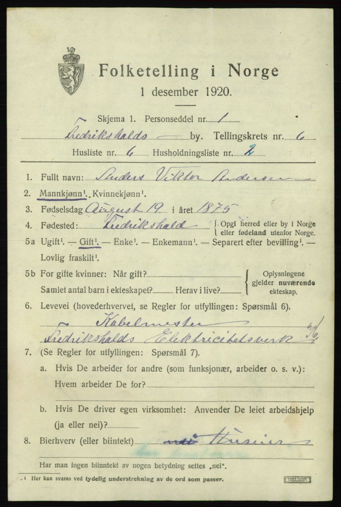 SAO, 1920 census for Fredrikshald, 1920, p. 12900