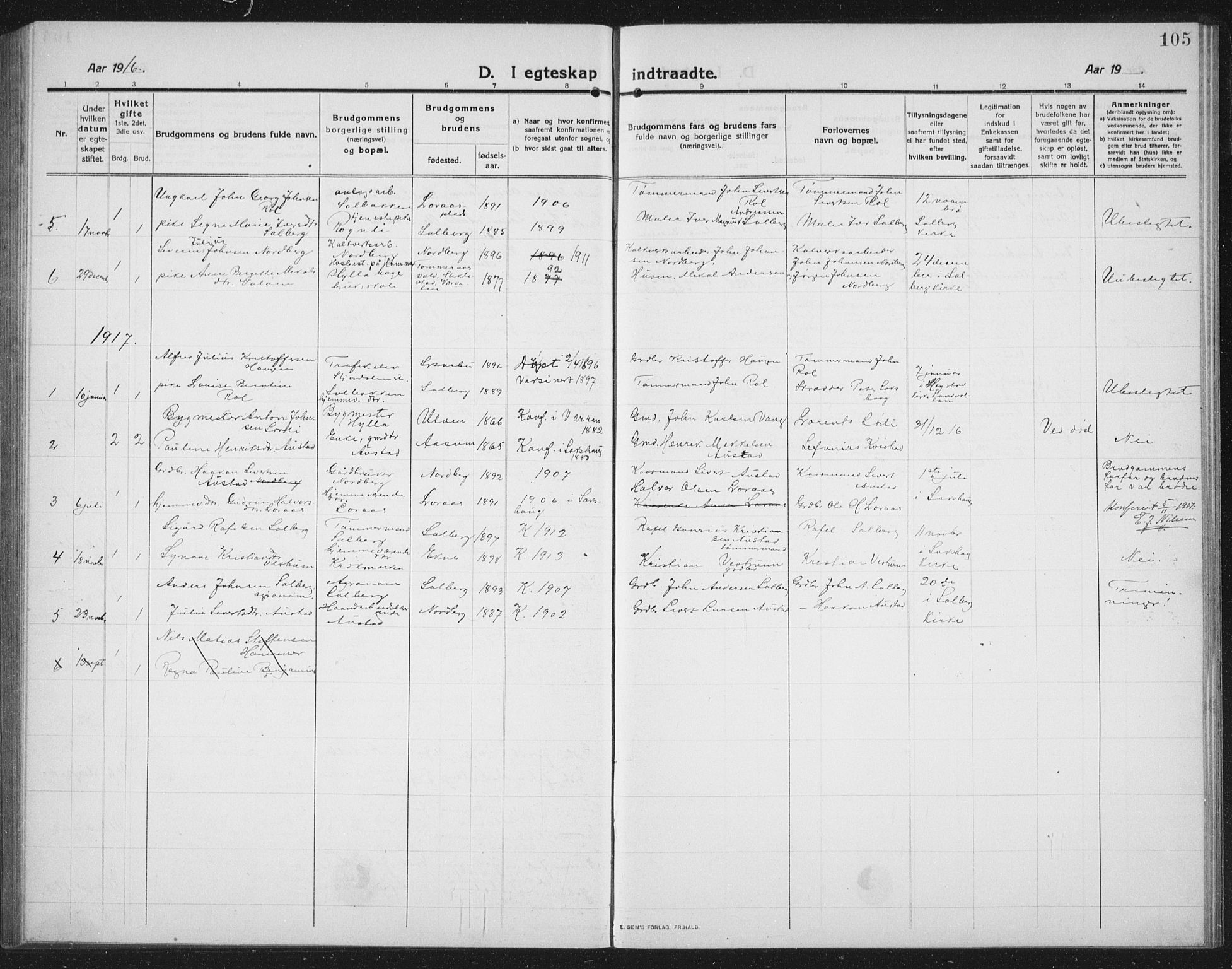 Ministerialprotokoller, klokkerbøker og fødselsregistre - Nord-Trøndelag, SAT/A-1458/731/L0312: Parish register (copy) no. 731C03, 1911-1935, p. 105