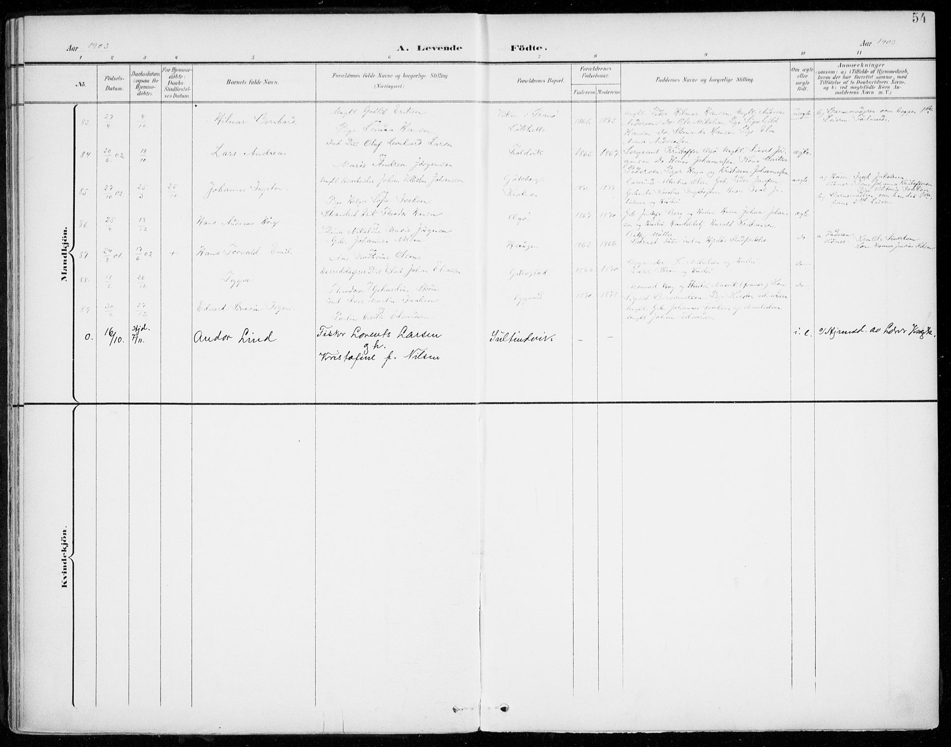 Lenvik sokneprestembete, SATØ/S-1310/H/Ha/Haa/L0014kirke: Parish register (official) no. 14, 1899-1909, p. 54