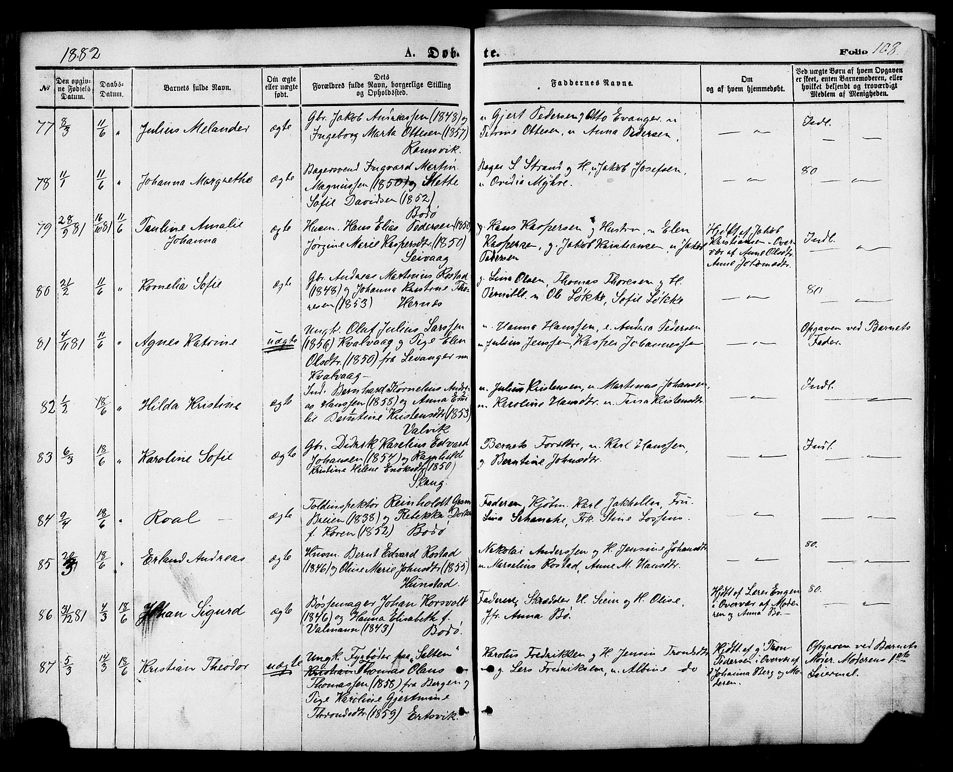 Ministerialprotokoller, klokkerbøker og fødselsregistre - Nordland, AV/SAT-A-1459/801/L0009: Parish register (official) no. 801A09, 1876-1883, p. 108