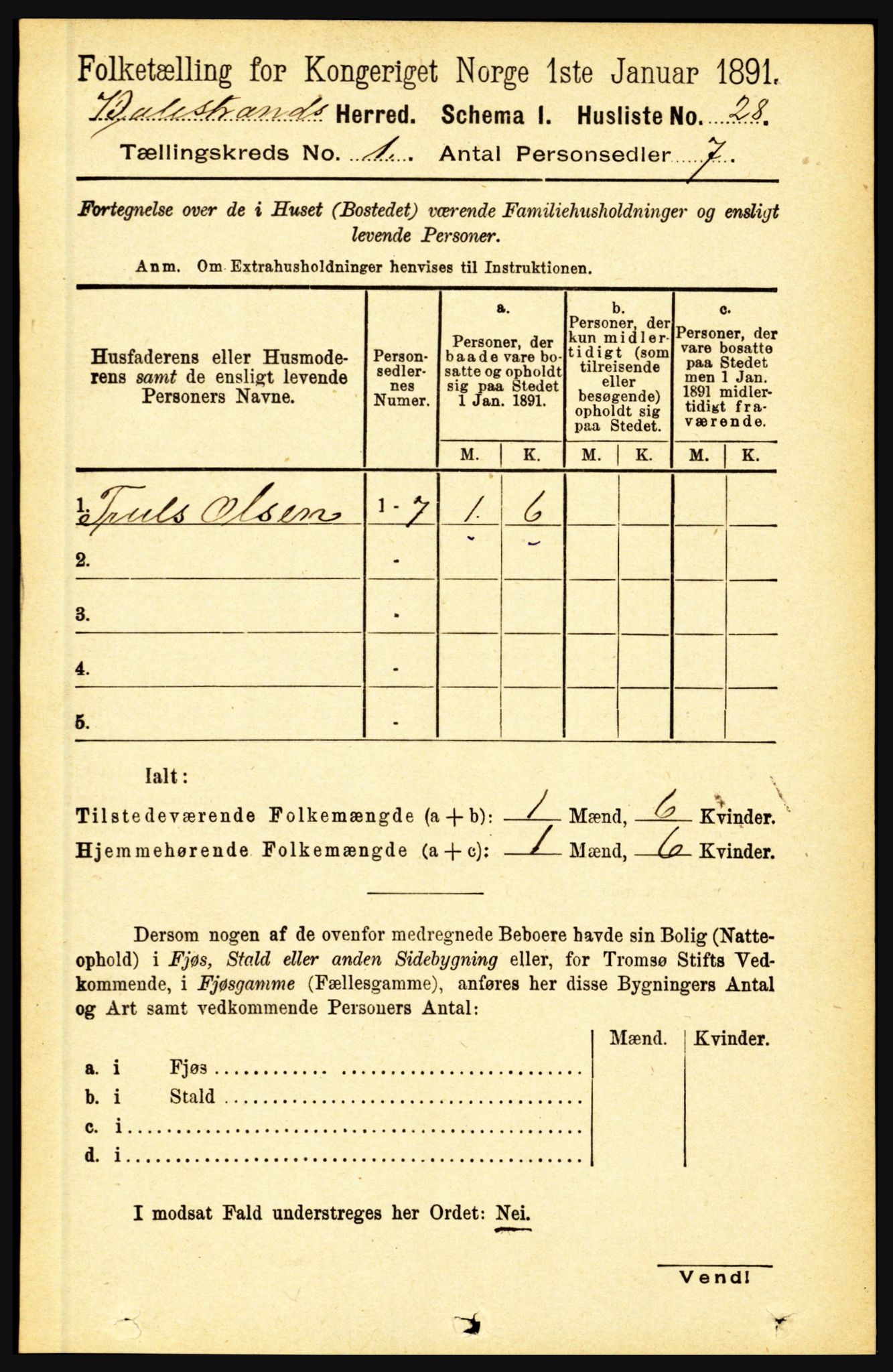 RA, 1891 census for 1418 Balestrand, 1891, p. 58