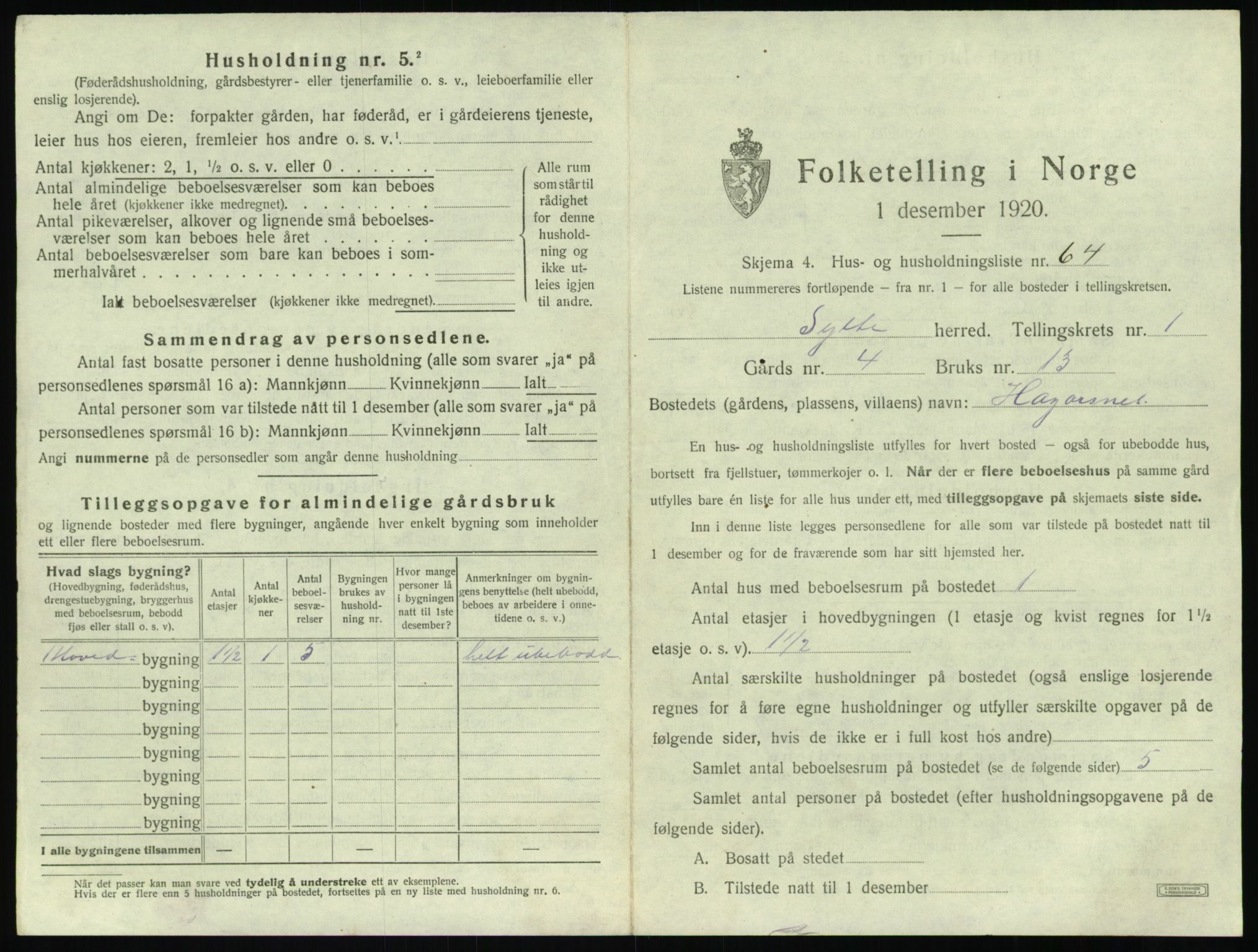 SAT, 1920 census for Sylte, 1920, p. 149