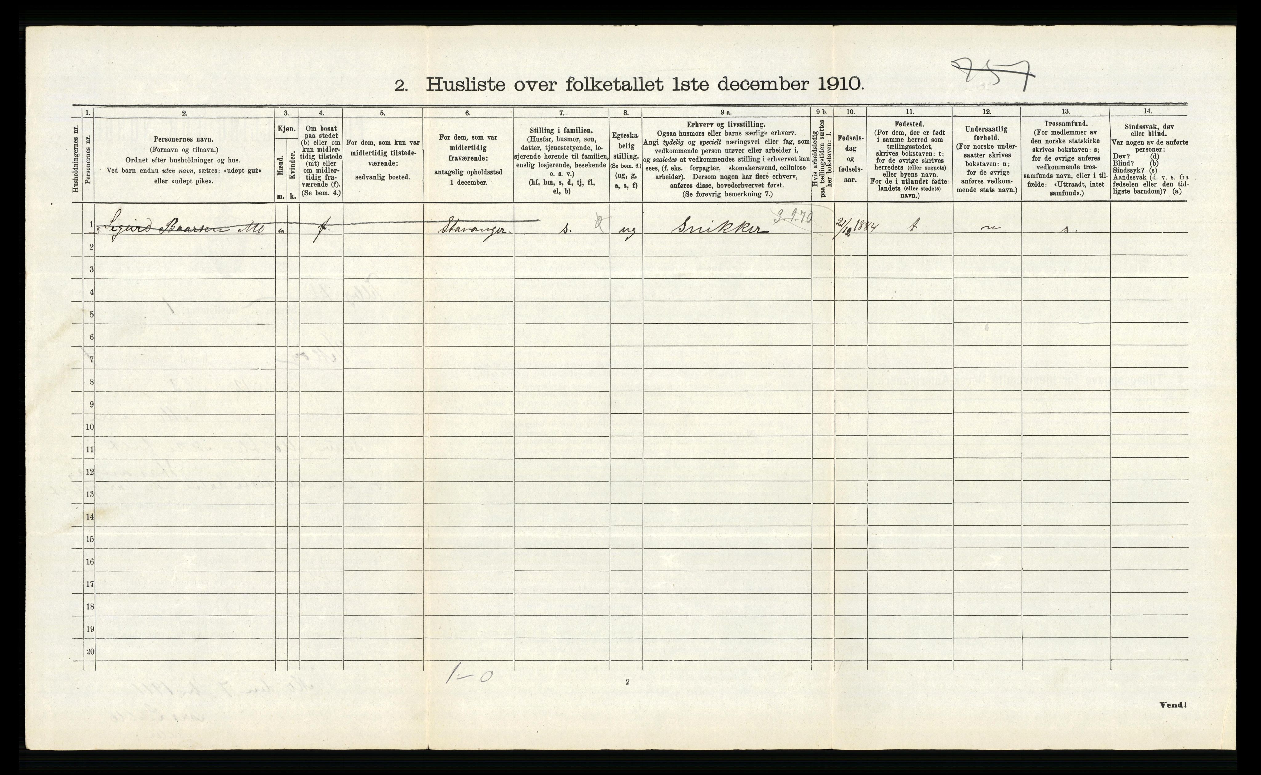 RA, 1910 census for Kvam, 1910, p. 306