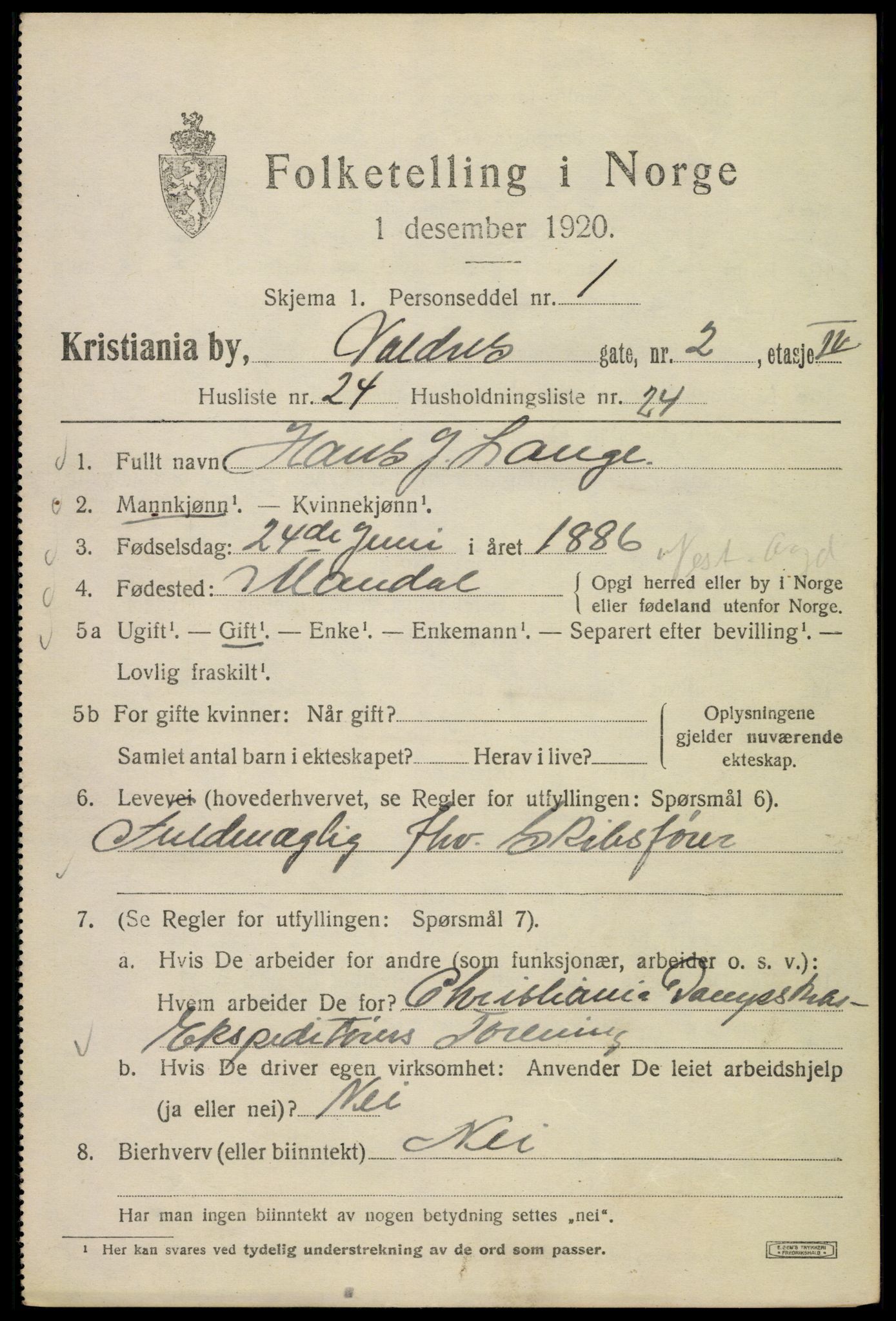 SAO, 1920 census for Kristiania, 1920, p. 627745