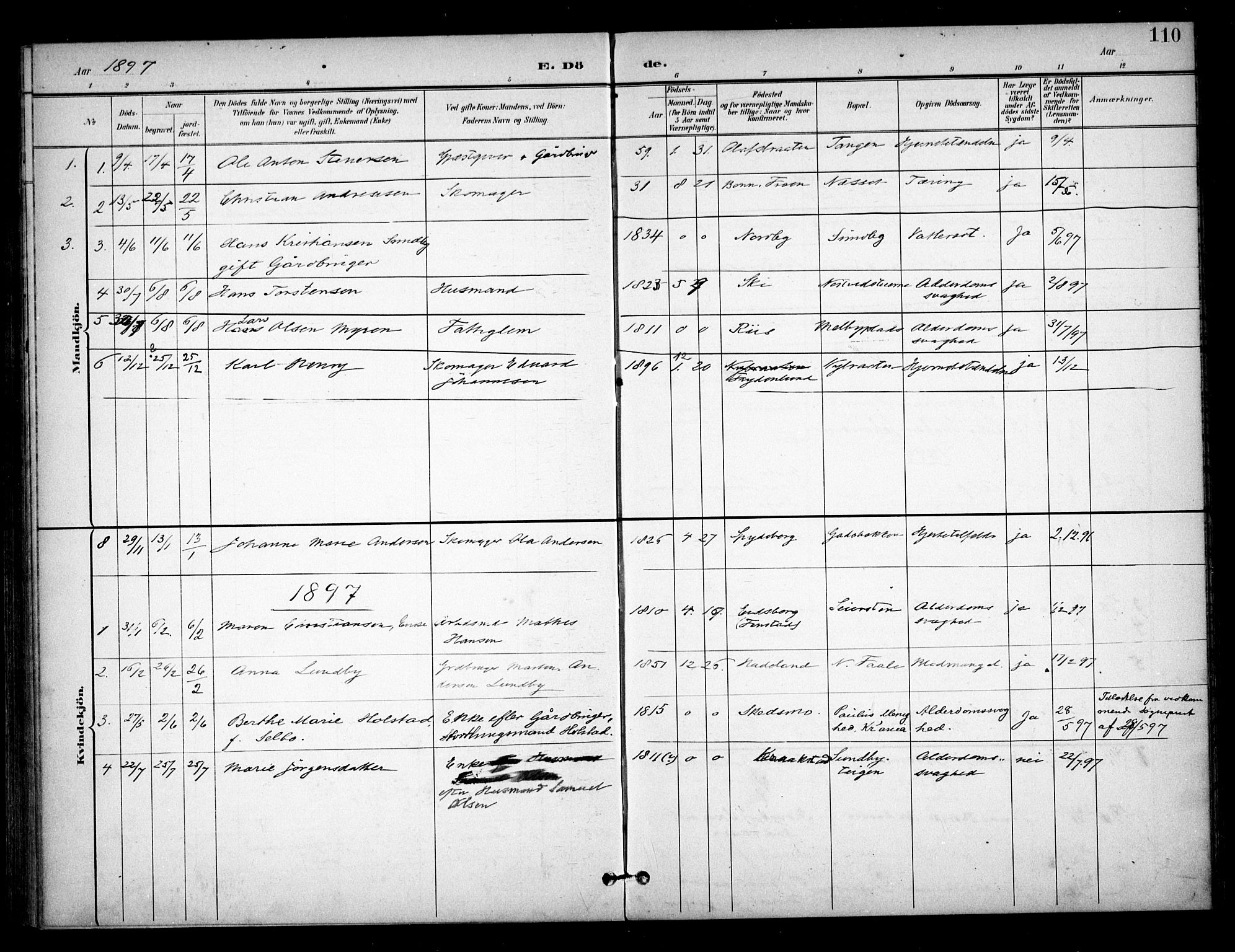 Ås prestekontor Kirkebøker, SAO/A-10894/F/Fb/L0002: Parish register (official) no. II 2, 1895-1916, p. 110