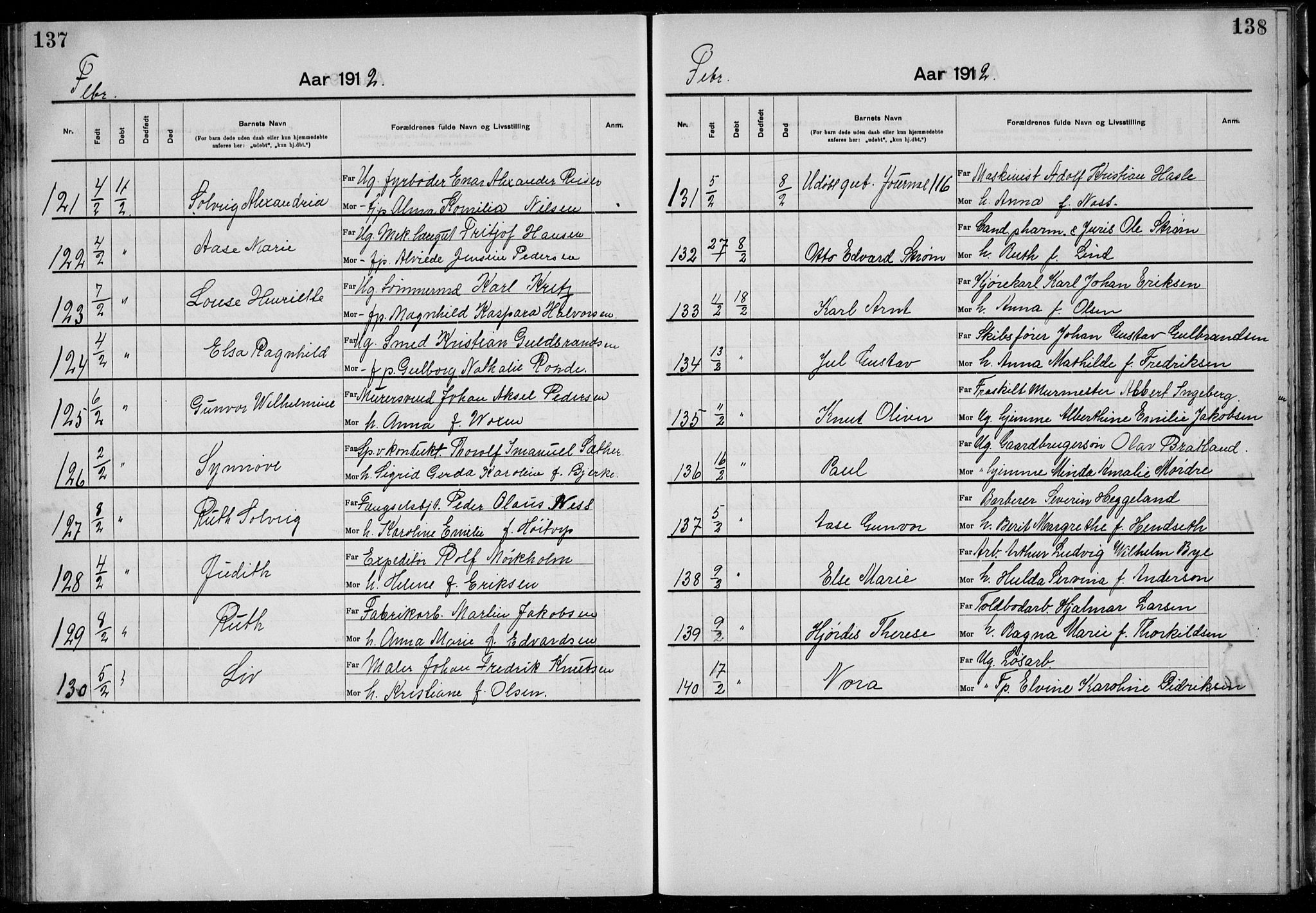 Rikshospitalet prestekontor Kirkebøker, AV/SAO-A-10309b/K/L0007/0001: Baptism register no. 7.1, 1910-1912, p. 137-138