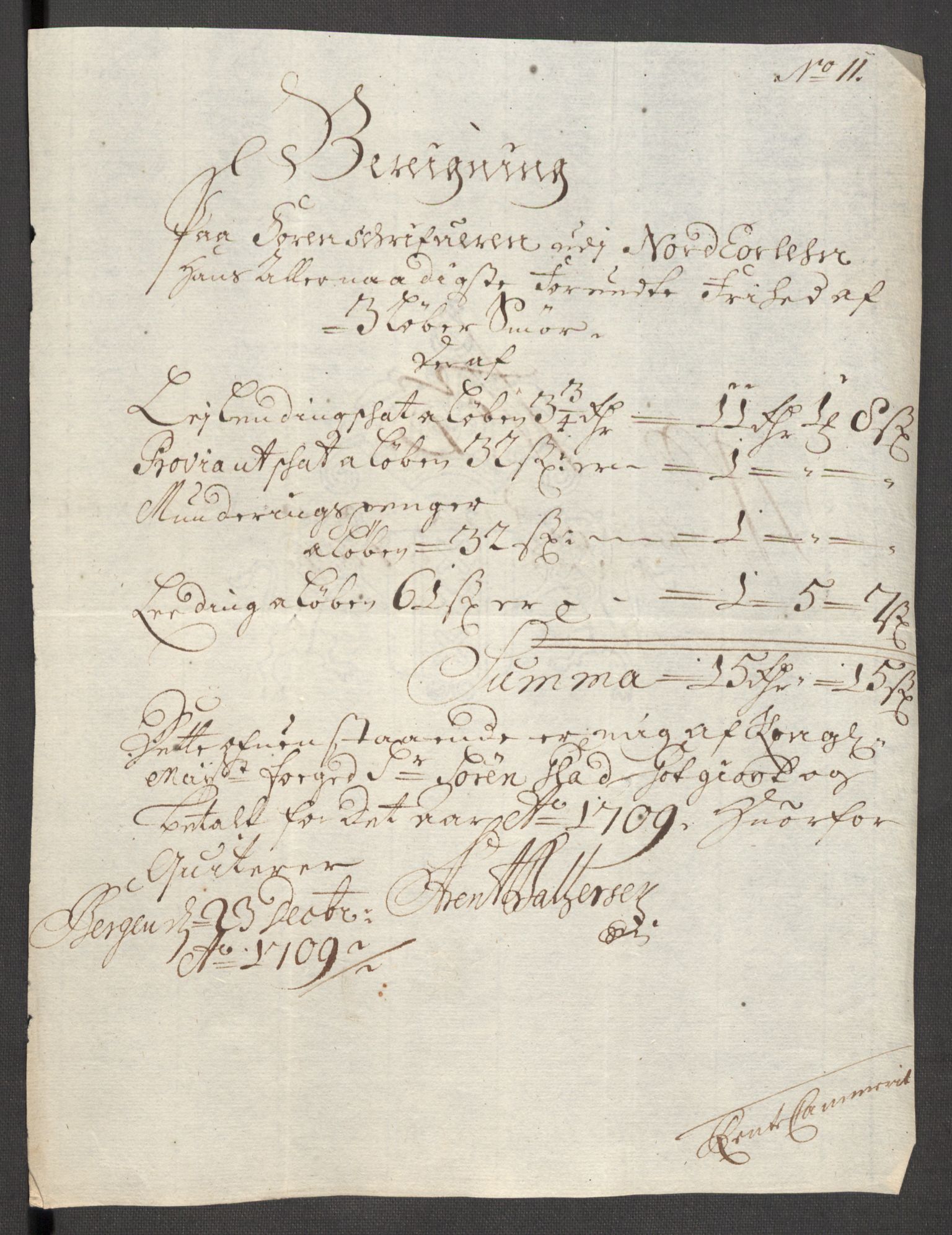 Rentekammeret inntil 1814, Reviderte regnskaper, Fogderegnskap, RA/EA-4092/R51/L3190: Fogderegnskap Nordhordland og Voss, 1709, p. 206