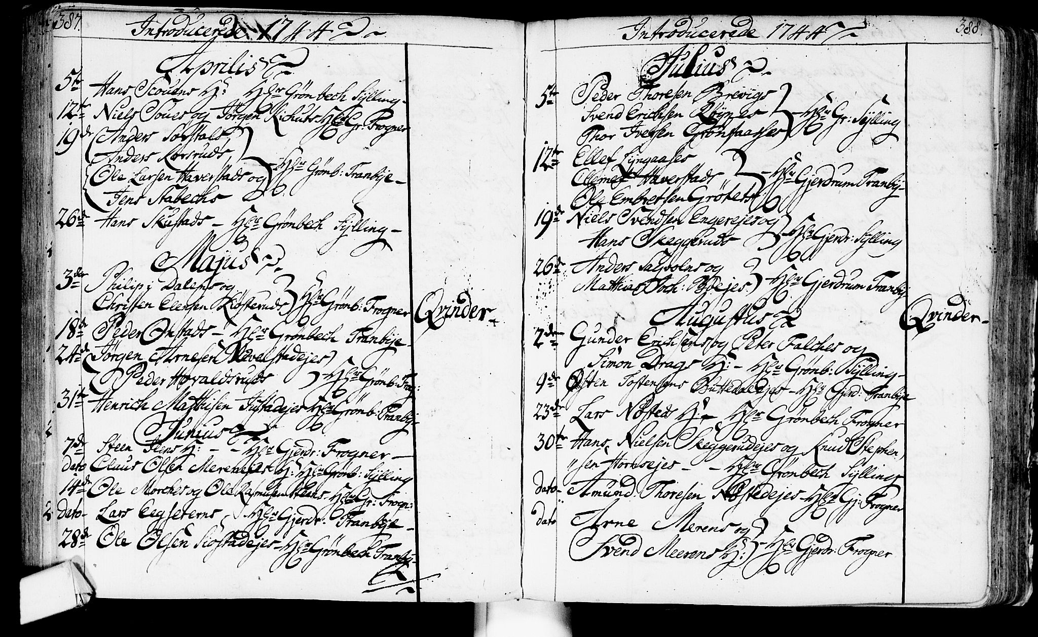 Lier kirkebøker, SAKO/A-230/F/Fa/L0003: Parish register (official) no. I 3, 1727-1748, p. 387-388