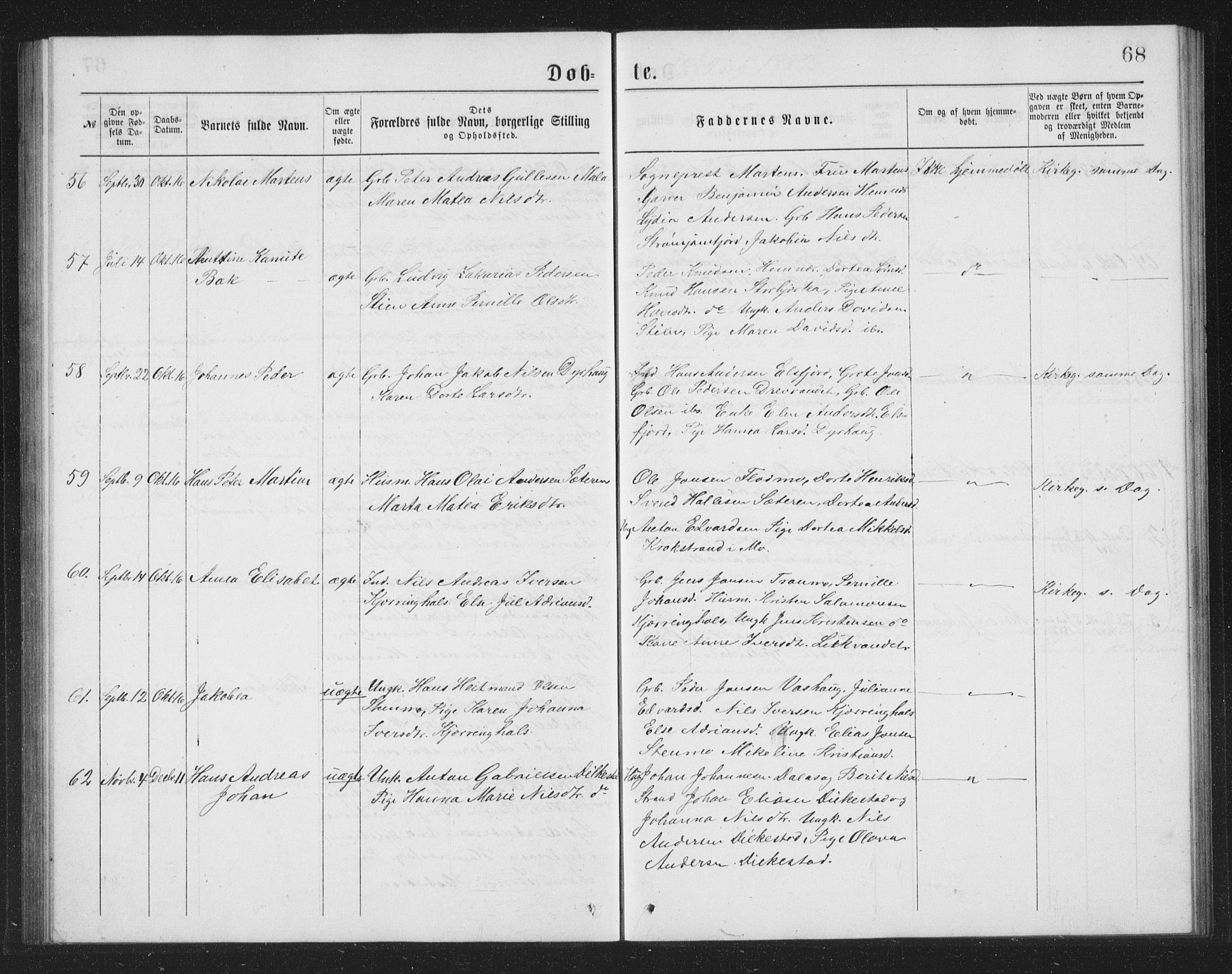 Ministerialprotokoller, klokkerbøker og fødselsregistre - Nordland, AV/SAT-A-1459/825/L0369: Parish register (copy) no. 825C06, 1873-1885, p. 68