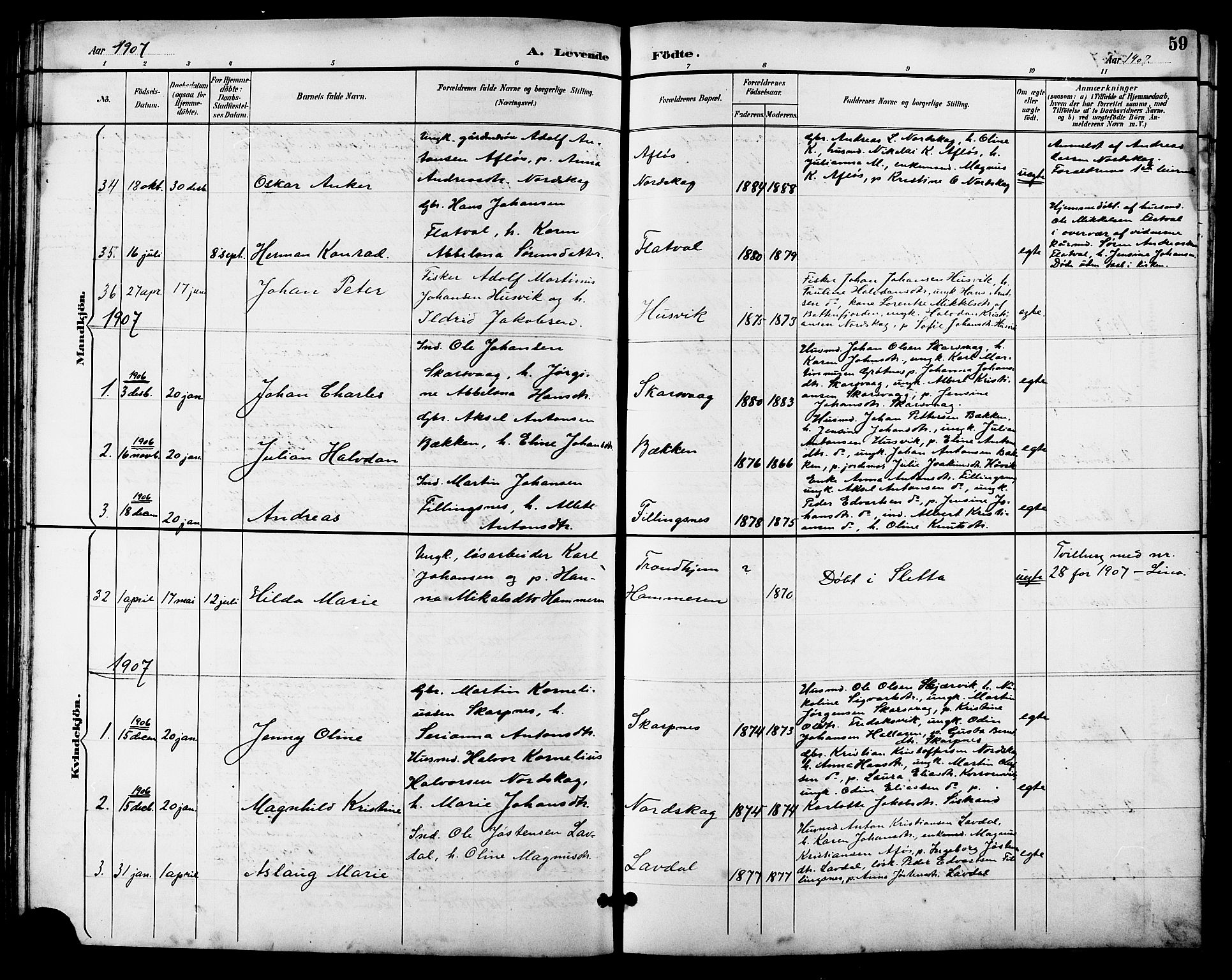 Ministerialprotokoller, klokkerbøker og fødselsregistre - Sør-Trøndelag, SAT/A-1456/641/L0598: Parish register (copy) no. 641C02, 1893-1910, p. 59