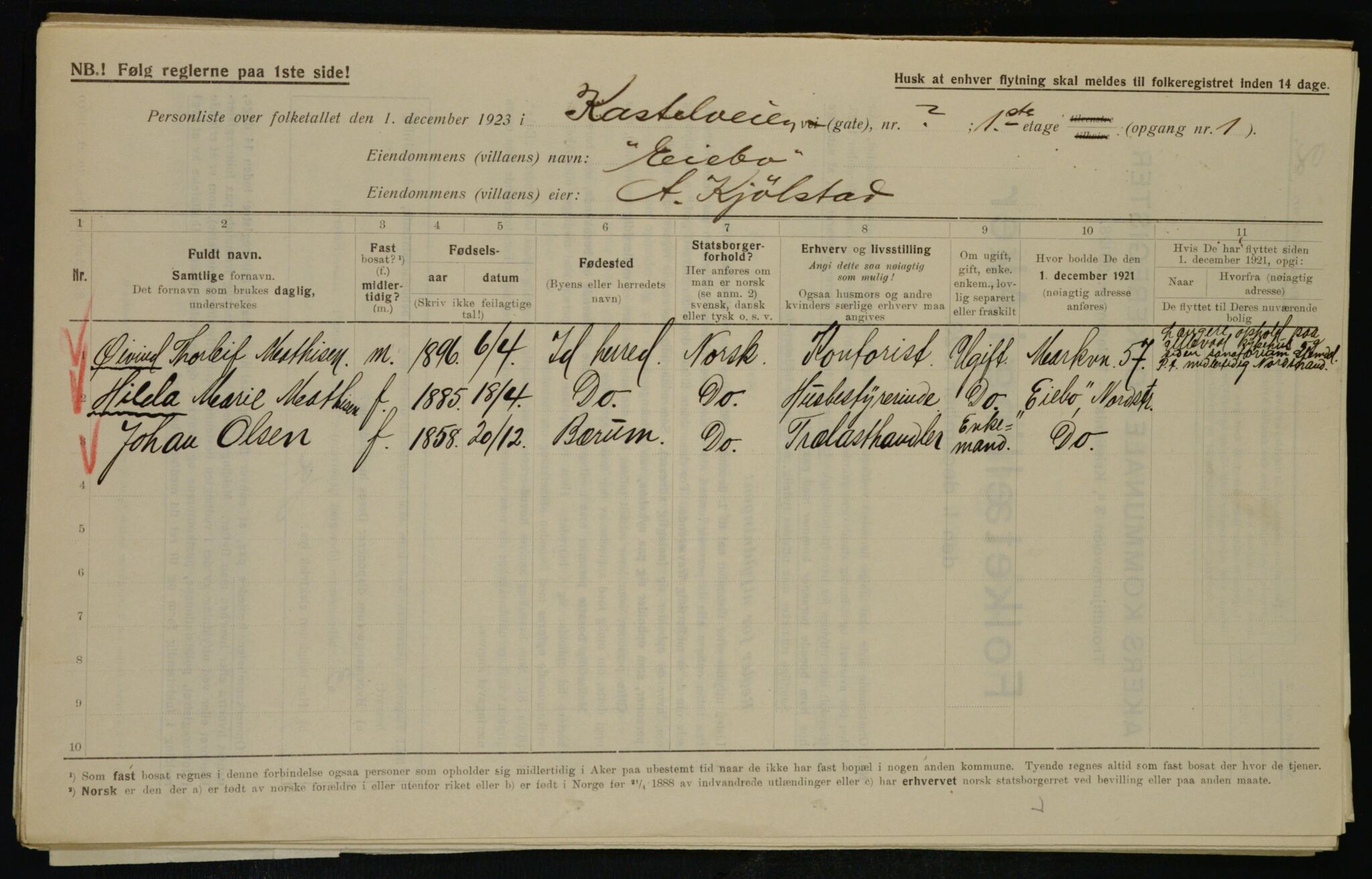 , Municipal Census 1923 for Aker, 1923, p. 39990