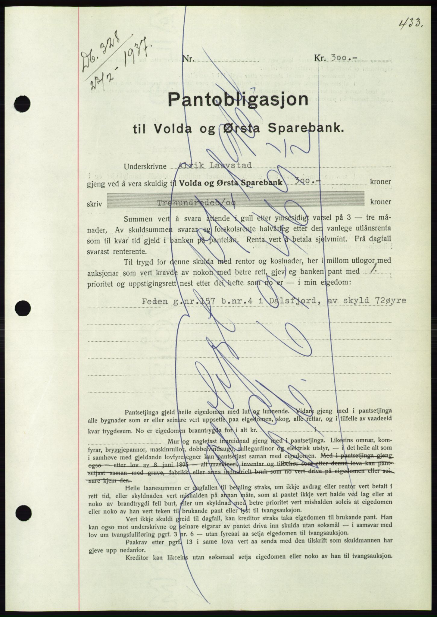 Søre Sunnmøre sorenskriveri, AV/SAT-A-4122/1/2/2C/L0062: Mortgage book no. 56, 1936-1937, Diary no: : 328/1937