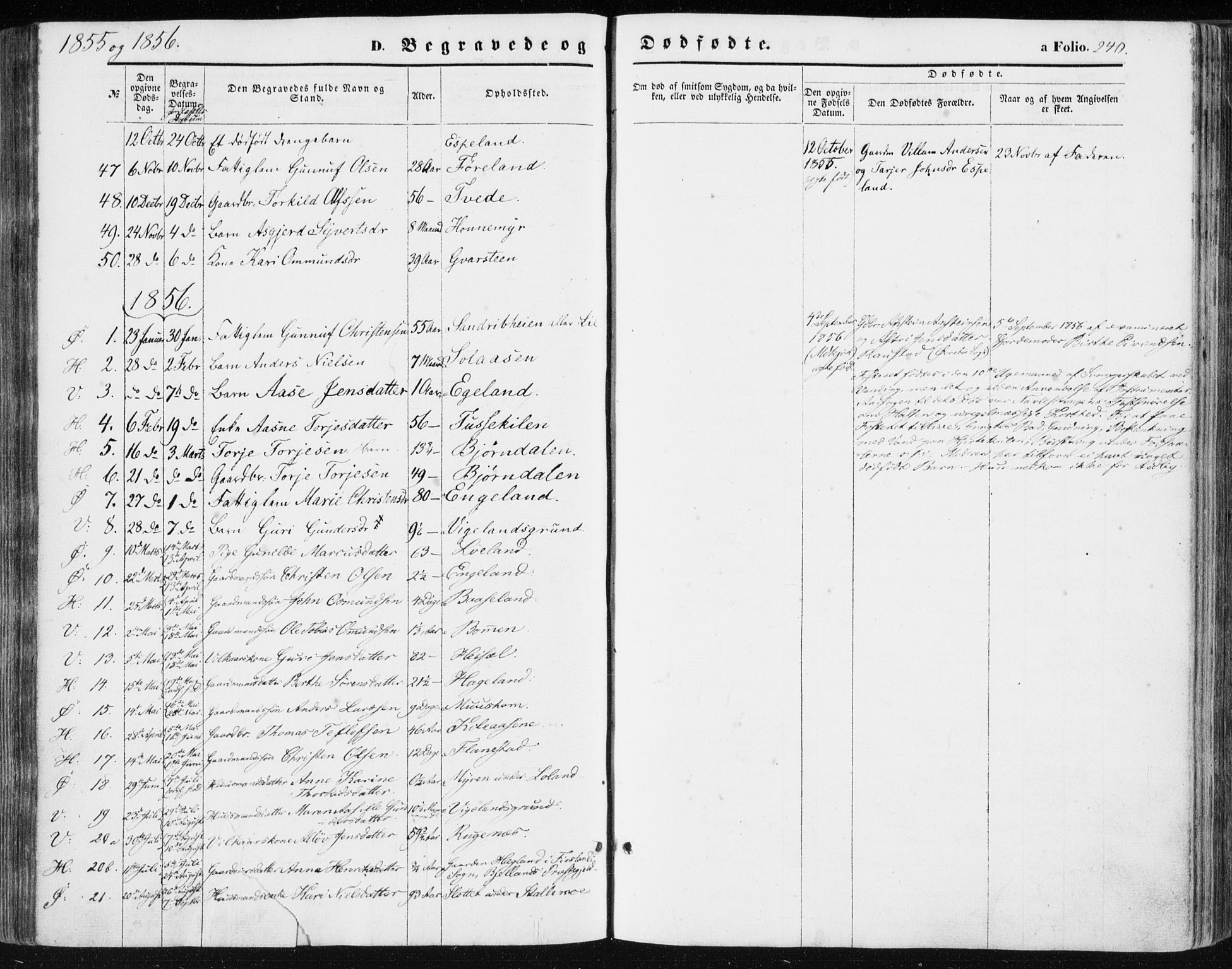 Vennesla sokneprestkontor, SAK/1111-0045/Fa/Fac/L0007: Parish register (official) no. A 7, 1855-1873, p. 240