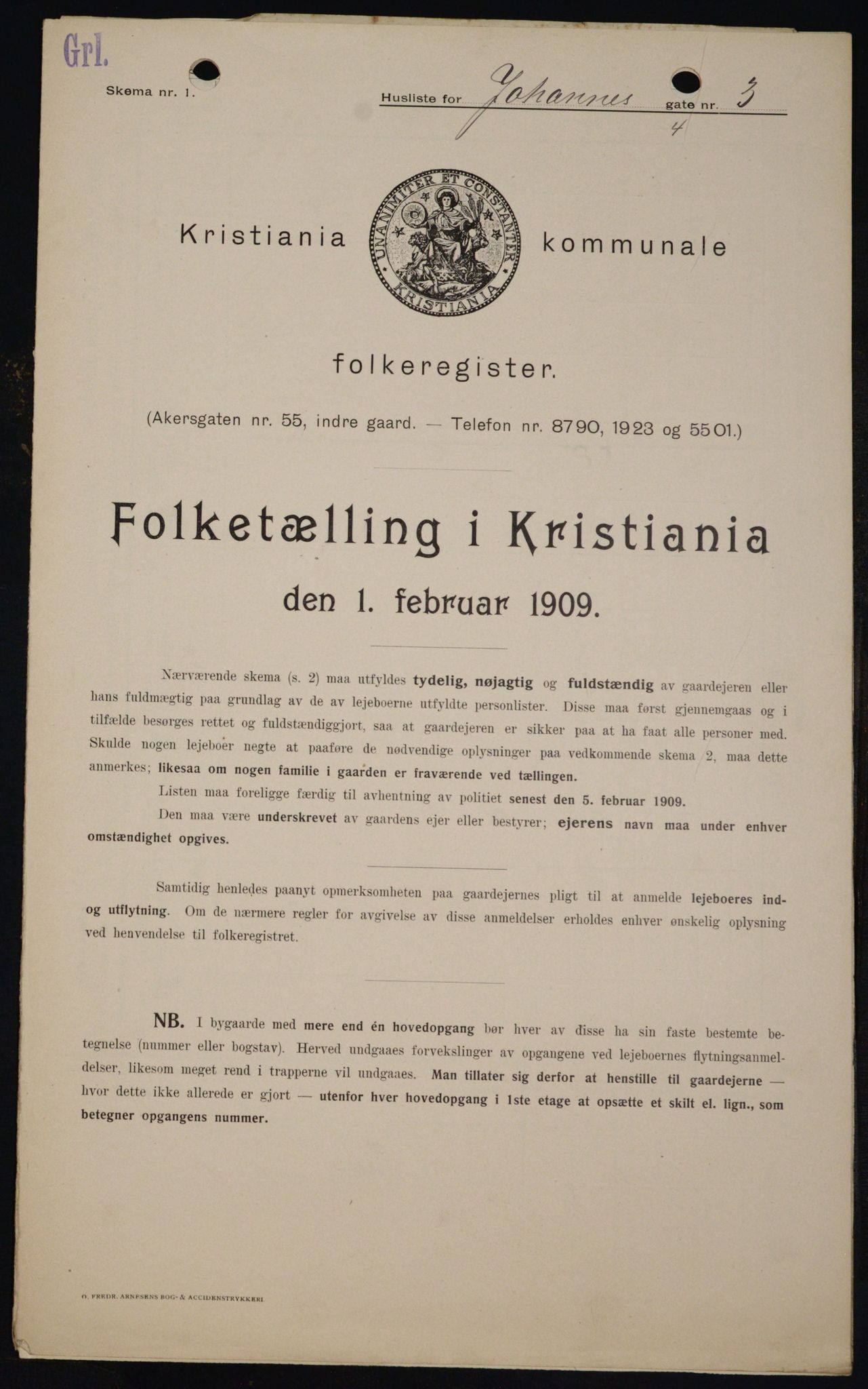 OBA, Municipal Census 1909 for Kristiania, 1909, p. 43062