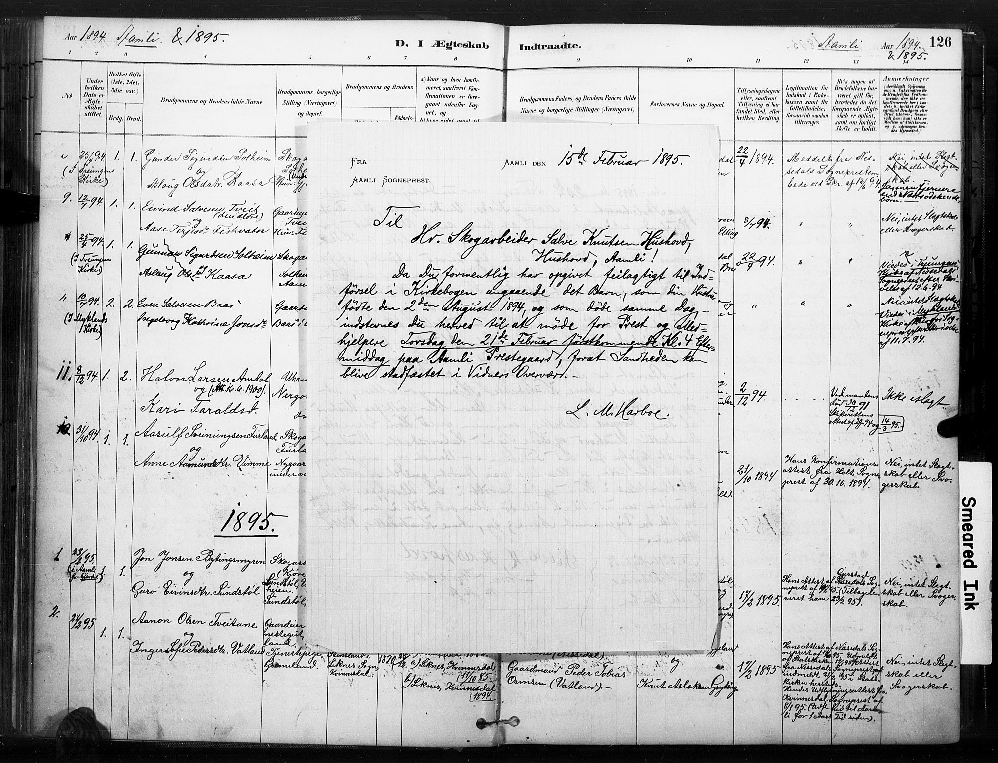 Åmli sokneprestkontor, SAK/1111-0050/F/Fa/Fac/L0010: Parish register (official) no. A 10 /1, 1885-1899, p. 126