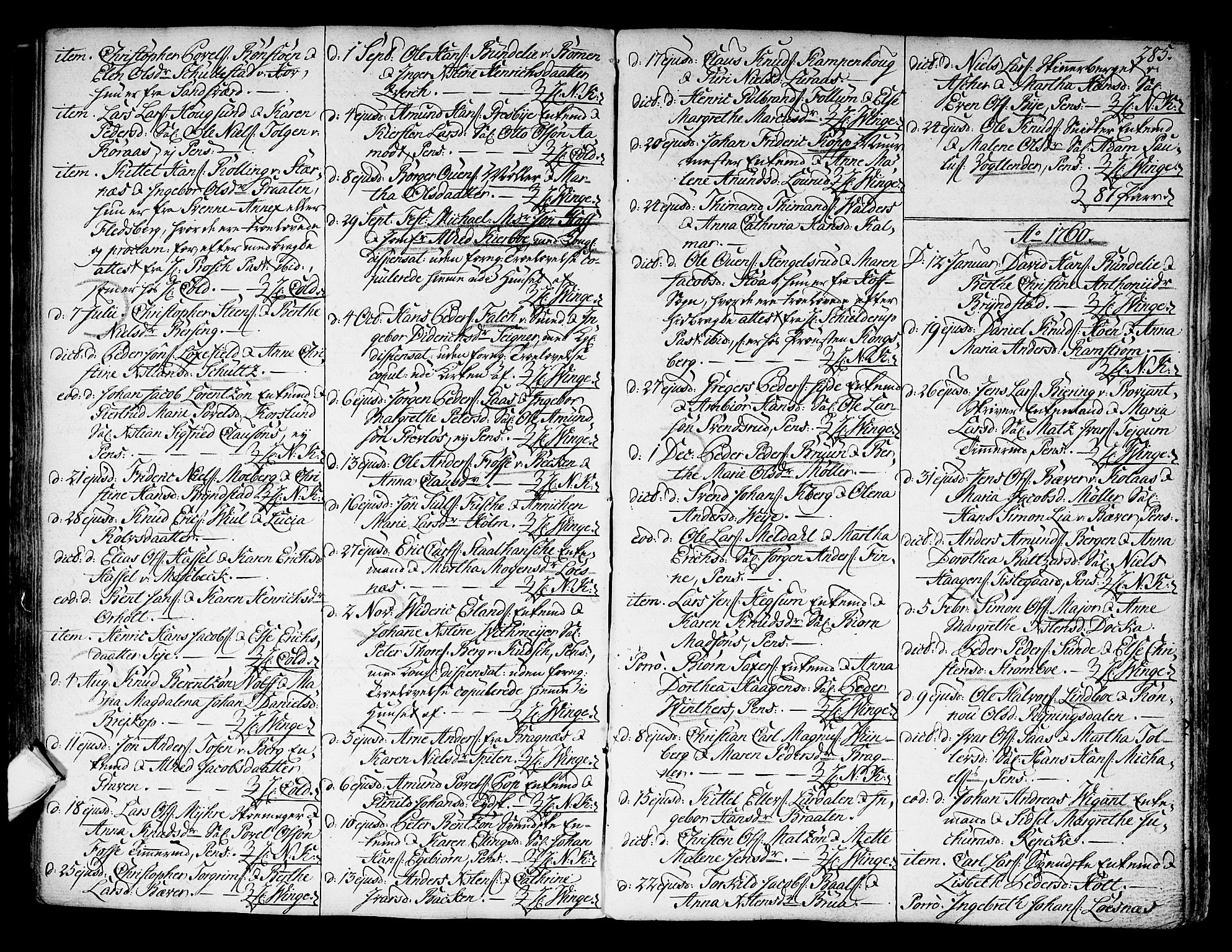 Kongsberg kirkebøker, SAKO/A-22/F/Fa/L0004: Parish register (official) no. I 4, 1756-1768, p. 285