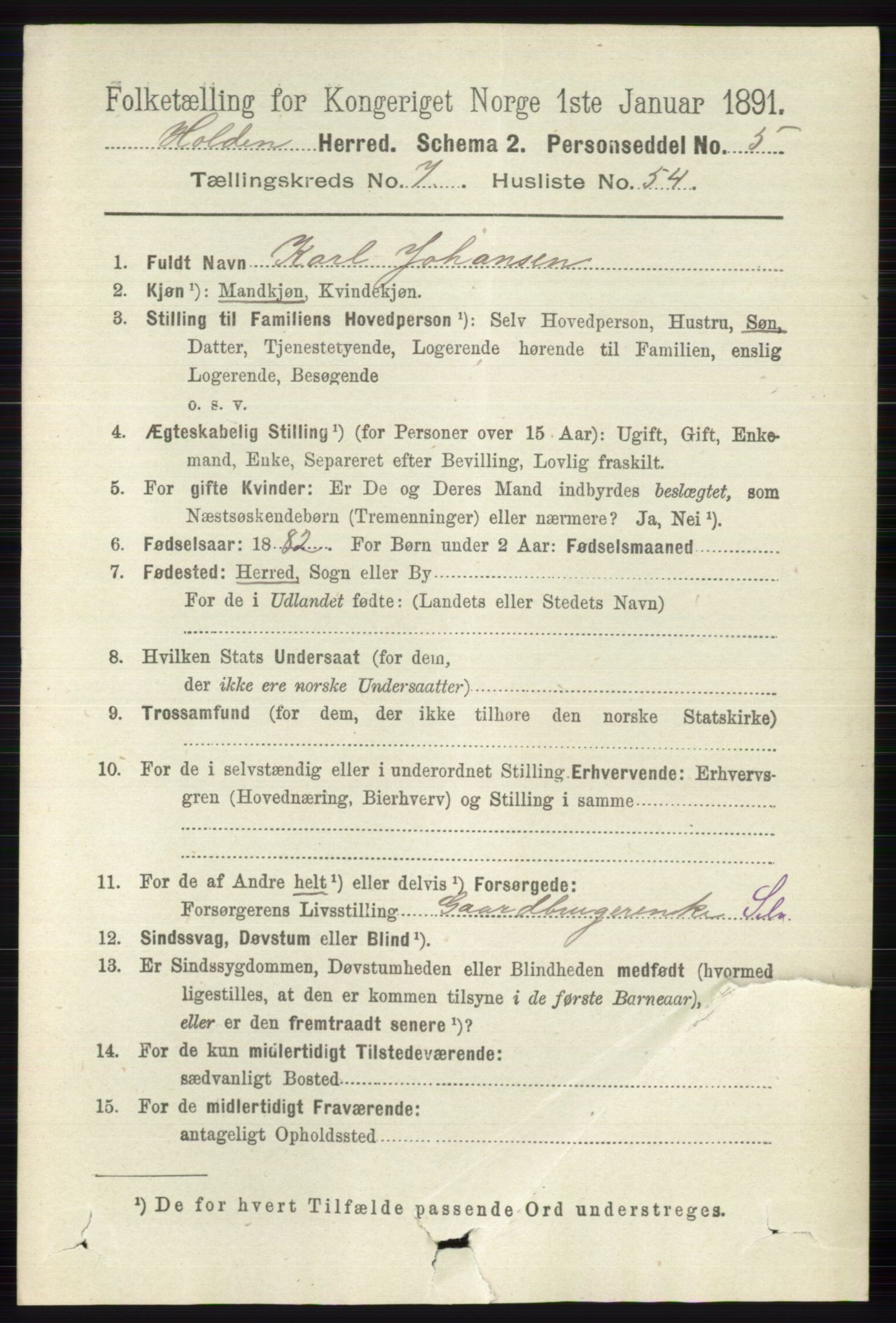 RA, 1891 census for 0819 Holla, 1891, p. 3605