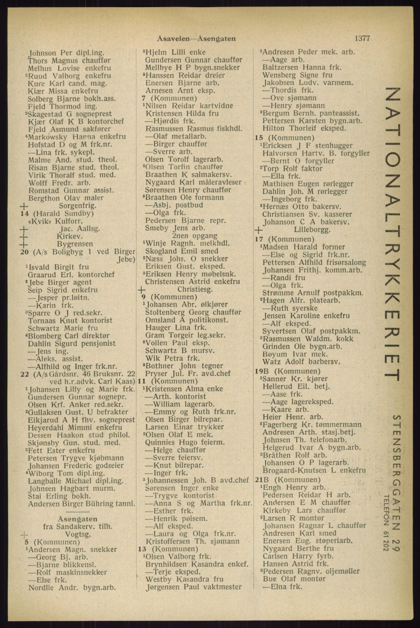 Kristiania/Oslo adressebok, PUBL/-, 1933, p. 1377
